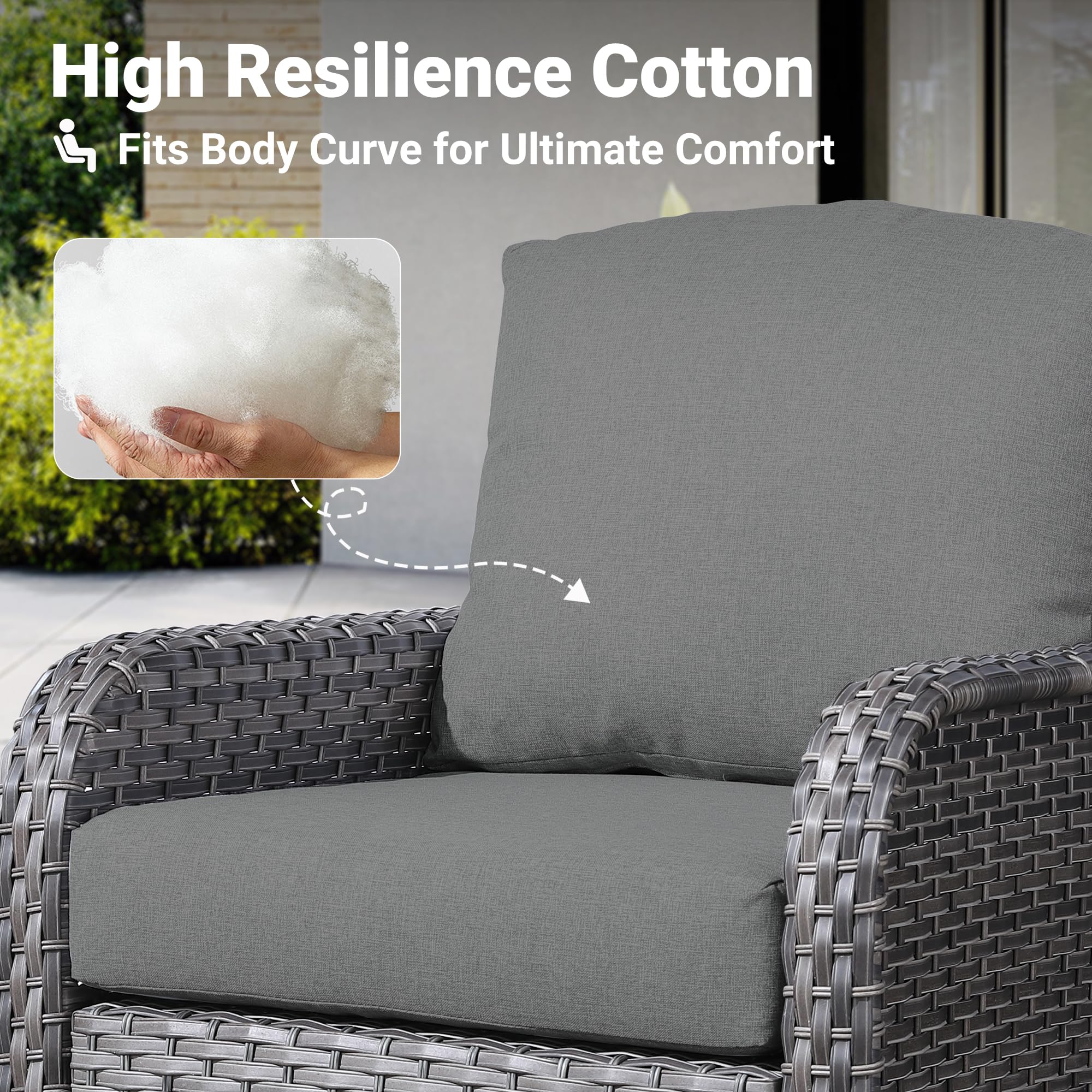 2-Piece Patio Furniture Set - All-Weather Outdoor Wicker Chairs with High Back & Comfy Cushions - Dark Grey Rattan 2-Seater for Porch, Deck, Garden & Backyard Relaxation