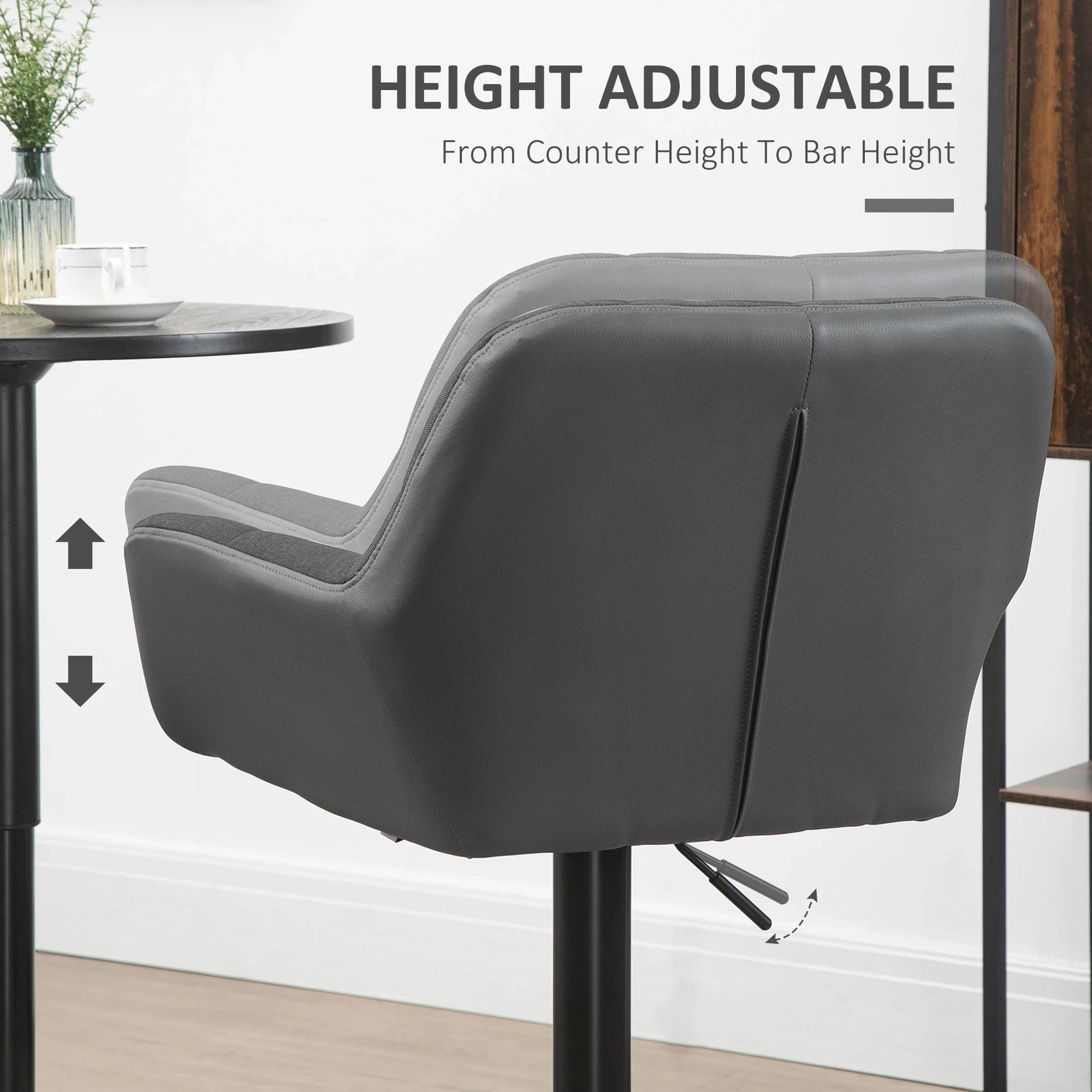 Swivel Adjustable Bar Stools (Set of 2) - Faux Leather & Linen Touch Fabric - 5 Color Options - Perfect for Kitchen Islands, Home Bars & Dining Areas