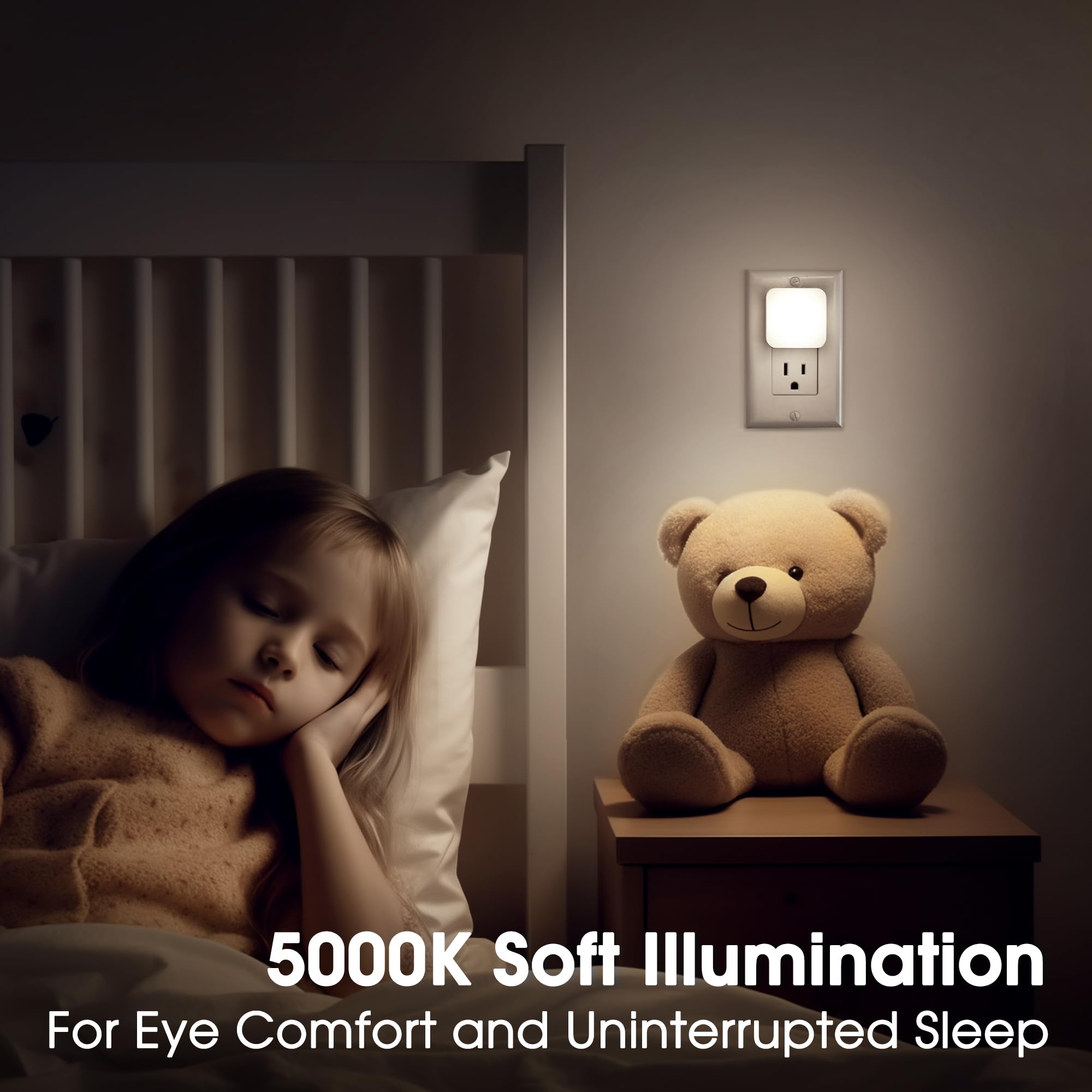 LED Night Lights Plug into Wall with Light Sensor, Dusk to Dawn 0.3W Square Night Light for Kids - 5000K Cool White Nightlight for Bathroom, Bedroom, Kitchen (2 Pack) - Perfect for Nurseries, Hallways & Safe Nighttime Navigation