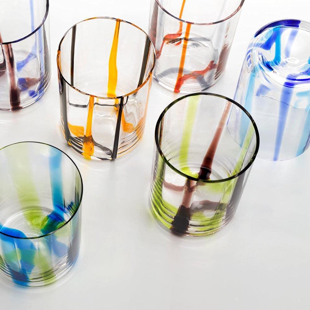 Premium Zafferano Tirache Tumbler Set - 6 Colorful Glass Water Cups for Home, Office & Outdoor Use - Durable Drinkware for Iced Tea, Juice & Cocktails