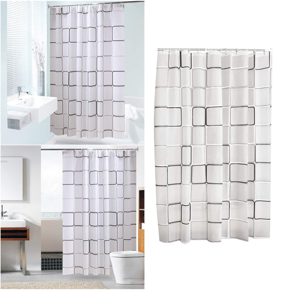Waterproof Cartoon Lattice Shower Curtain Liner - Cabilock Bathtub Insert Fabric Shower Curtain with Grid Design for Bathroom Decor, Kids' Room & Water-Themed Spaces