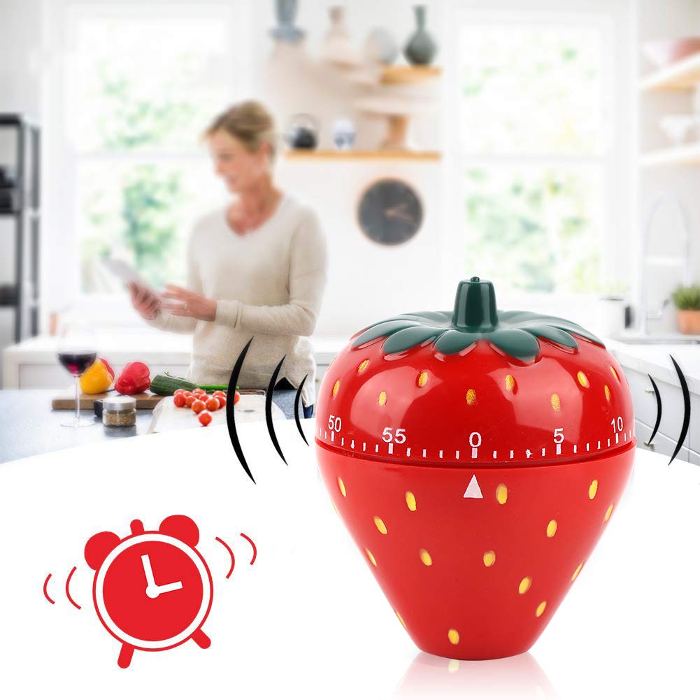 Pasamer Strawberry Shaped 60-Minute Kitchen Timer - Mechanical Countdown Timer for Cooking, Baking, Studying & Productivity - Cute Red Retro Egg Timer for Home, Office & Classroom Use