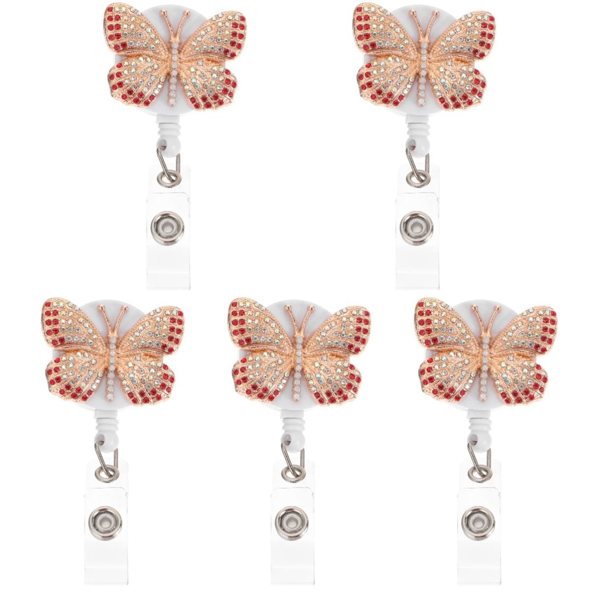 NUOBESTY 5 Pack Rhinestone Retractable Badge ID Card Holder with Telescopic Keychain - Nurse Badge Reel for Healthcare Professionals, Teachers, and Office Workers - Perfect for Hospitals, Schools, and Corporate Events