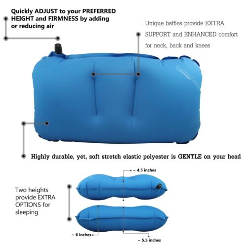 Inflatable Camping Pillow - Lightweight & Compact for Hiking, Backpacking, Travel - Perfect for Outdoor Adventures, Airplane & Car Trips