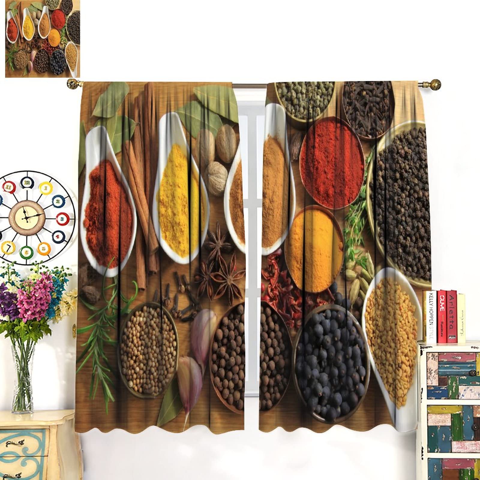 Spice Kitchen Blackout Curtains - Food Ingredients Herbs & Spices Culinary Print Window Drapes (72x63 Inches) for Living Room & Bedroom Decor - Perfect for Home, Office & Restaurant Use