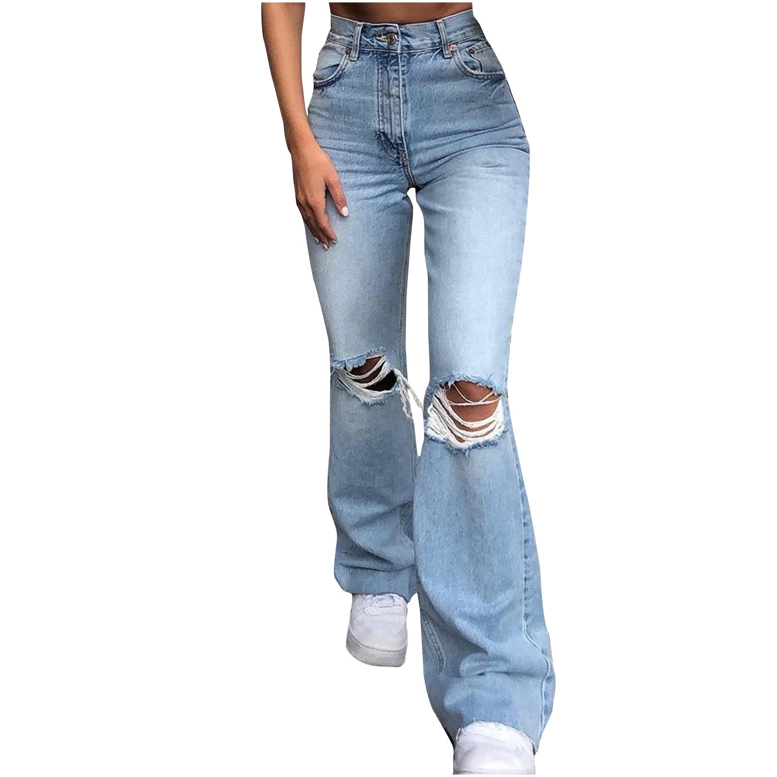 SMIDOW Women's High Waisted Flare Bell Bottom Jeans - Stretch Denim Pants with Ripped & Distressed Details, Vintage Y2K Style for Casual Wear, Night Out, and Retro Fashion