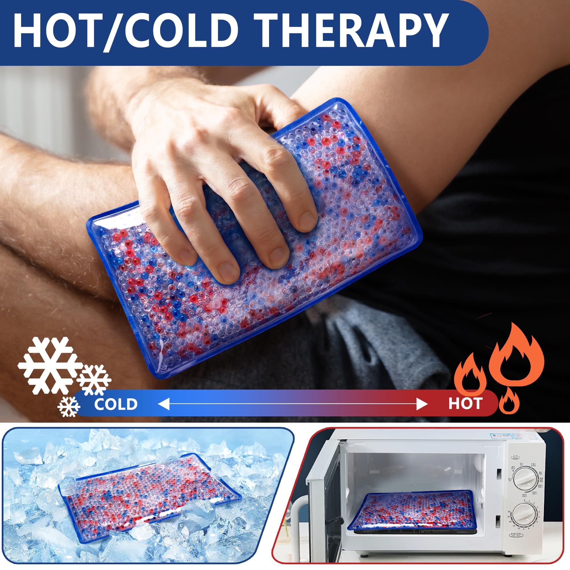 Reusable Hot & Cold Gel Bead Pack for Pain Relief - Microwave & Freezer Safe - Perfect for Muscle Soreness, Headaches, Injuries & Post-Surgery Recovery