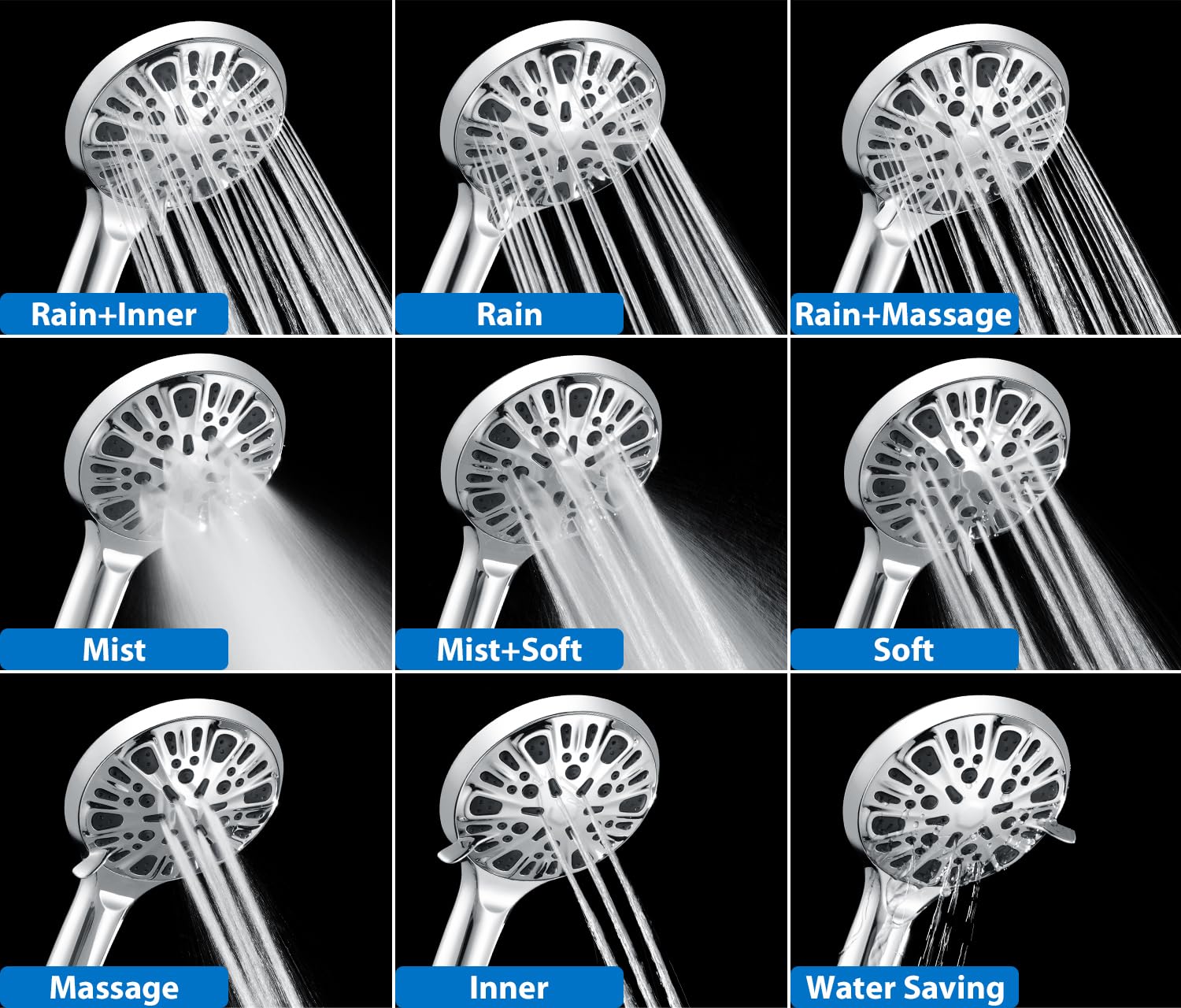 2-in-1 Shower Head with Handheld Combo - 2.5GPM Rainfall & Handheld Shower Head, 9 Spray Settings with Hose - Perfect for Bathroom Renovation & Spa-Like Shower Experience