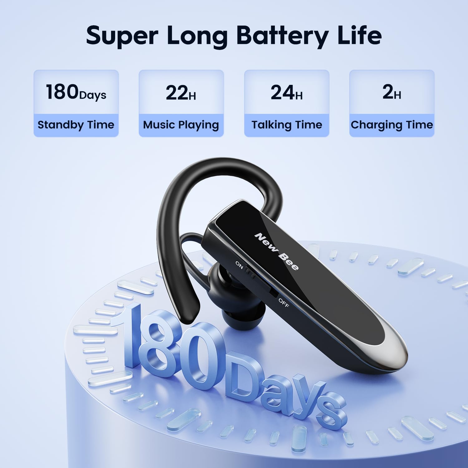 Wireless Bluetooth Earpiece with Clear Voice Capture - Hands-Free In-Ear Headset for iPhone, Samsung, Huawei, HTC & Sony - Perfect for Calls, Music & Office Work