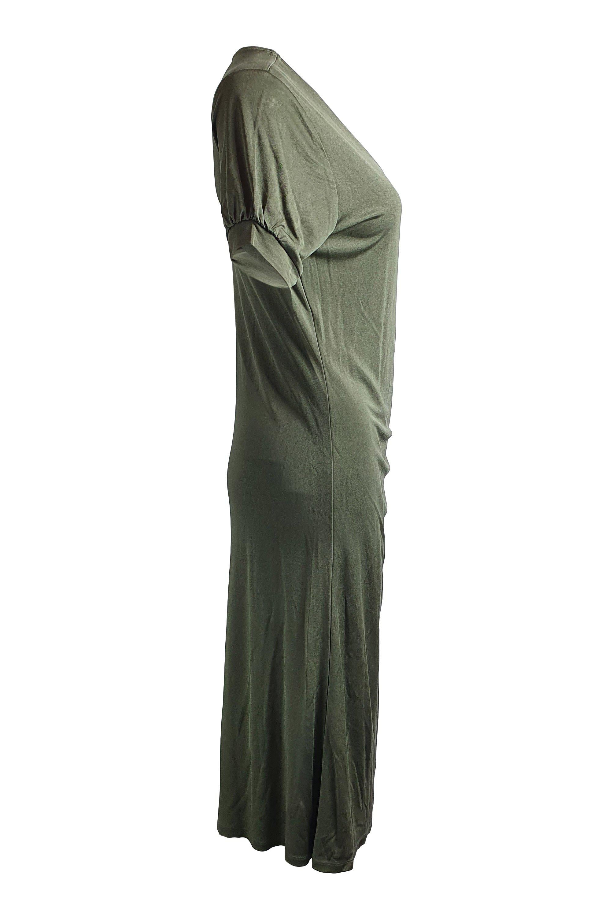 ALLUDE 100% Silk Jersey Khaki Green Gathered Midi Dress for Women - Size XL | Elegant Casual & Party Wear | Perfect for Office, Date Night & Special Occasions