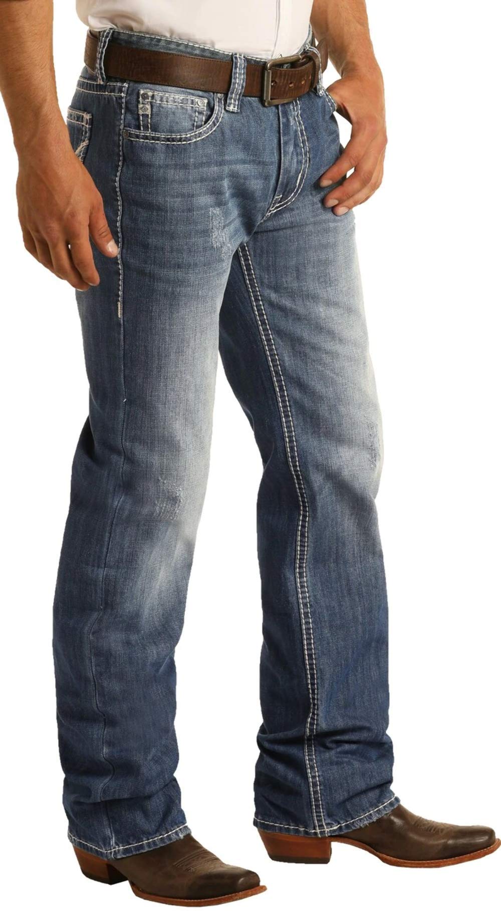 Vintage Wash Rock & Roll Denim Jeans for Men - Double Barrel Straight Leg Relaxed Fit (Large & Medium) | Perfect for Casual Wear, Concerts & Retro Style Outfits