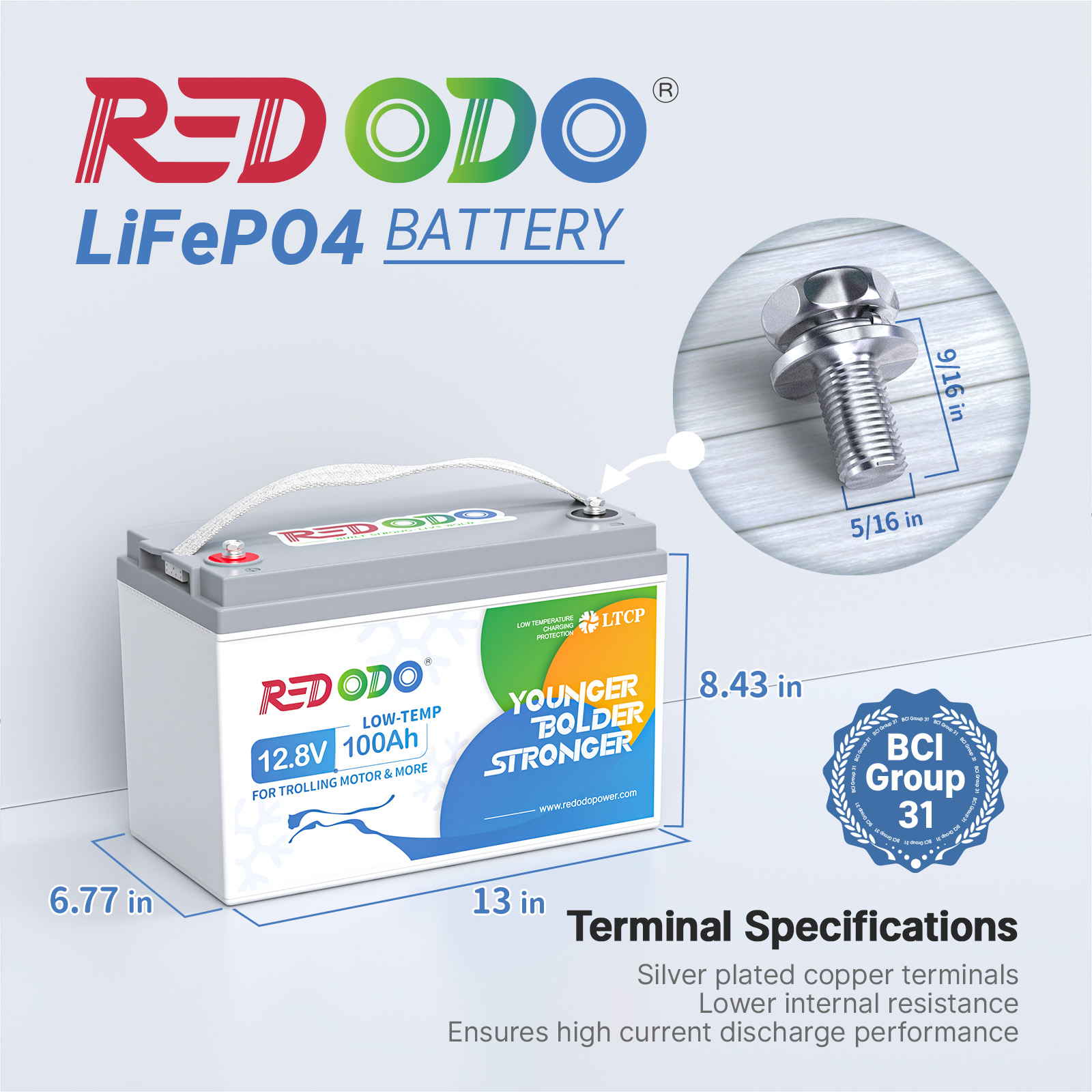Like New Redodo 12.8V 100Ah LiFePO4 Battery with Low Temperature Cutoff - Ideal for Trolling Motors, Marine Applications & Off-Grid Power Systems