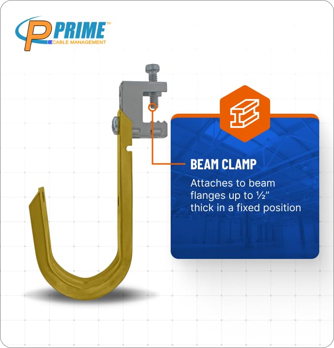 2 Inch Heavy Duty Metal Cable & Wire Support J-Hook Hangers with Beam Clamp - 25 Pack for Secure Cable Management in Commercial & Industrial Settings