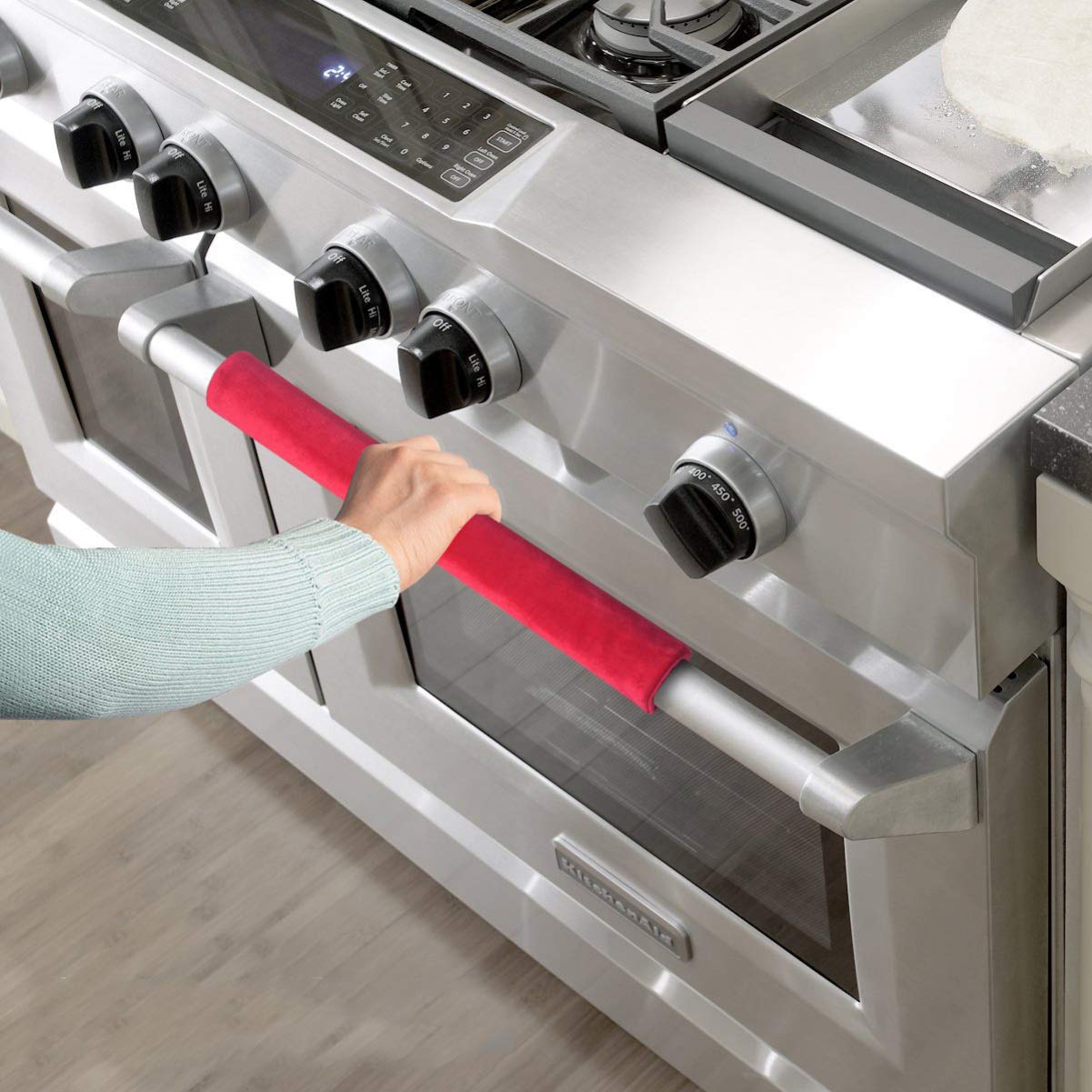 VOSAREA 2-Pack Non-Slip Refrigerator Door Handle Covers - Anti-Skid Kitchen Appliance Protectors for Fridge, Microwave & Dishwasher (Red) - Perfect for Home Kitchen Safety & Grip Enhancement