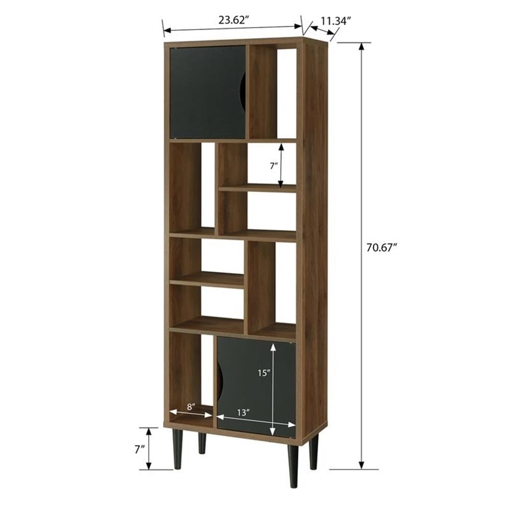 OS Home and Office Display Bookcase - Danish Walnut Wooden Shelf for Living Room, Bedroom & Office Storage | Modern Scandinavian Style Organizer