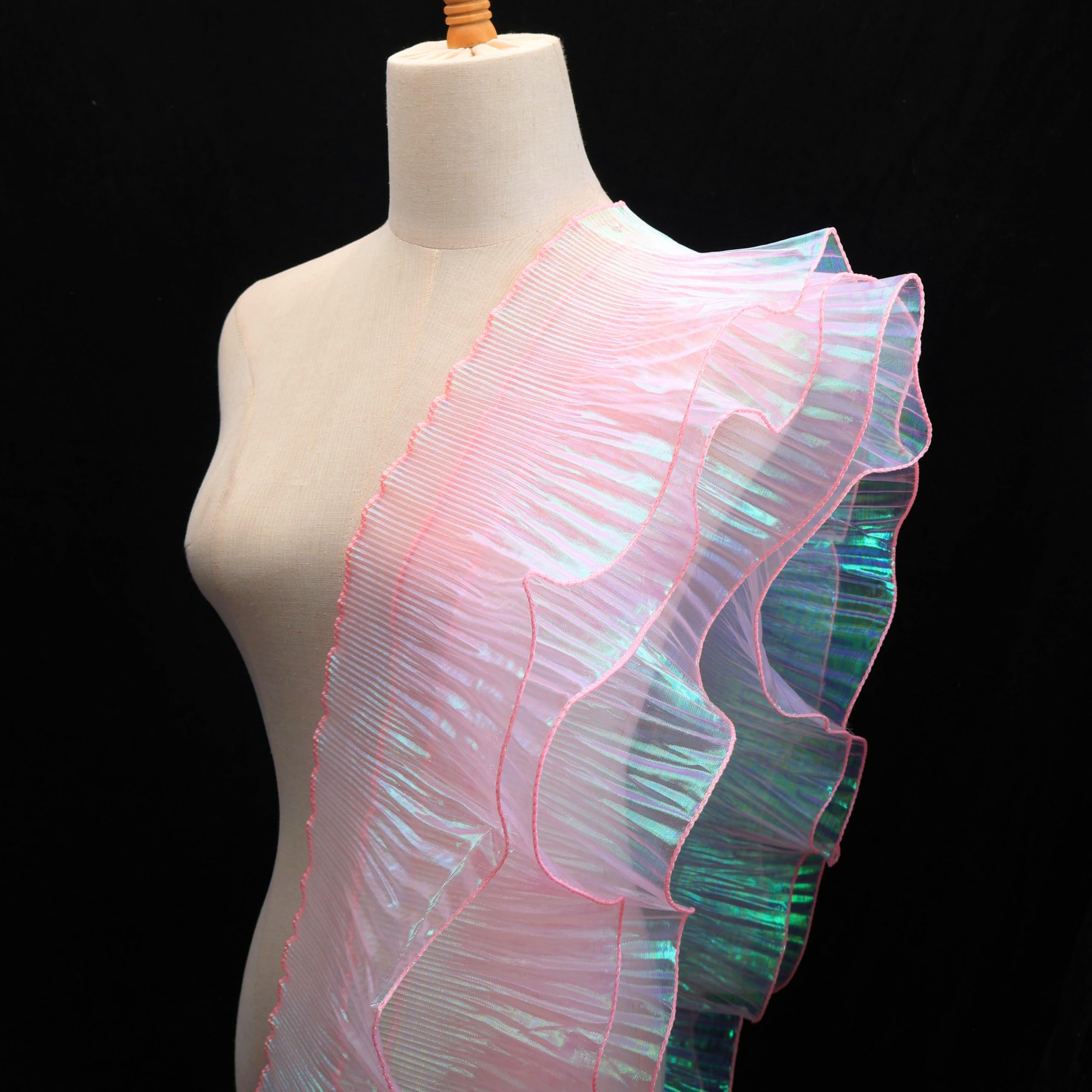 Iridescent Pink Ruffle Pleated Chiffon Trim - Sheer Organza Ribbon with Ruffled Lace for Dressmaking, DIY Crafts & Sewing Projects - Perfect for Wedding Dresses, Costumes & Home Decor