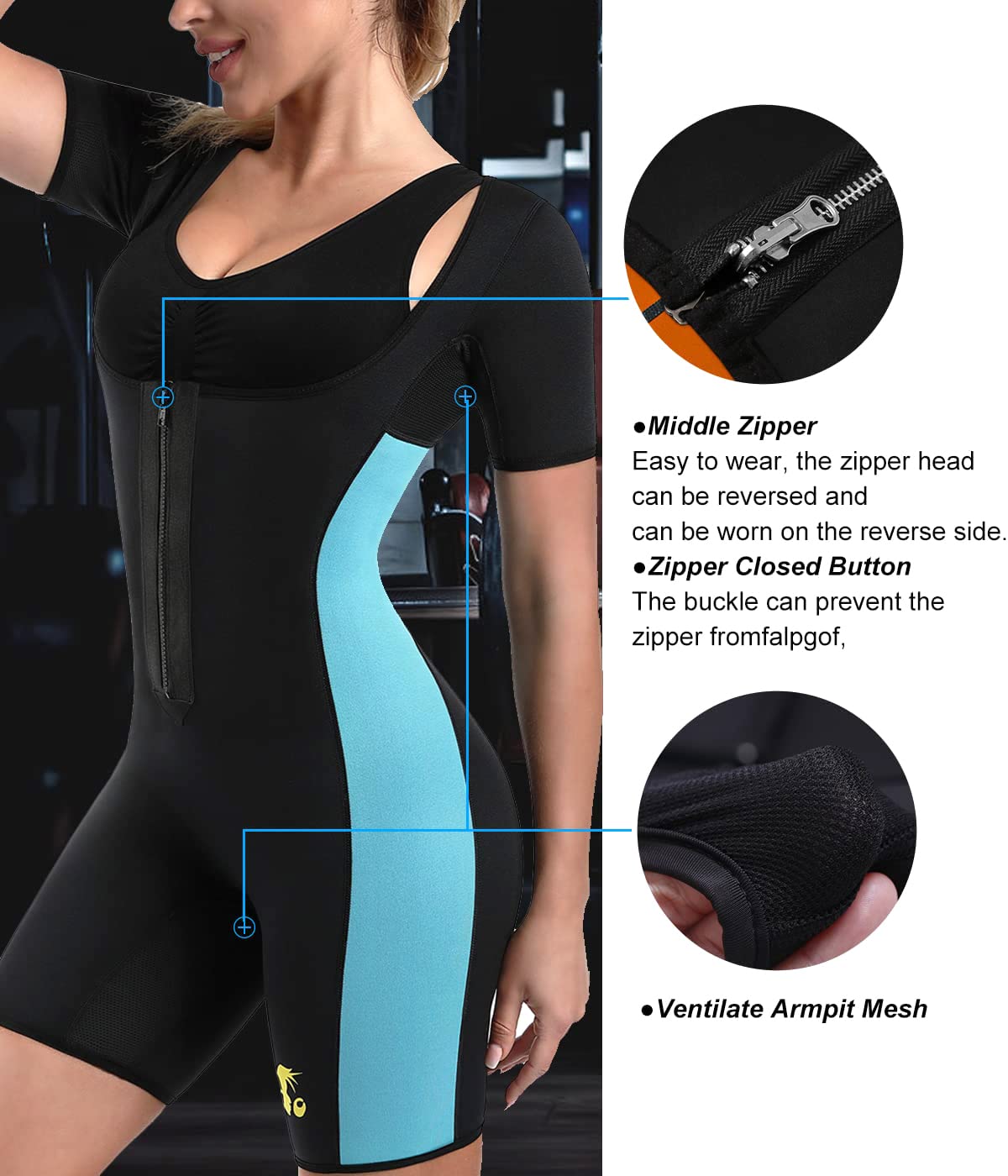 NonEcho Women's Neoprene Sauna Suit with Sleeves - Full Body Sweat Suit for Weight Loss, Waist Training & Workout - Slimming Shapewear for Gym, Running & Fitness Training