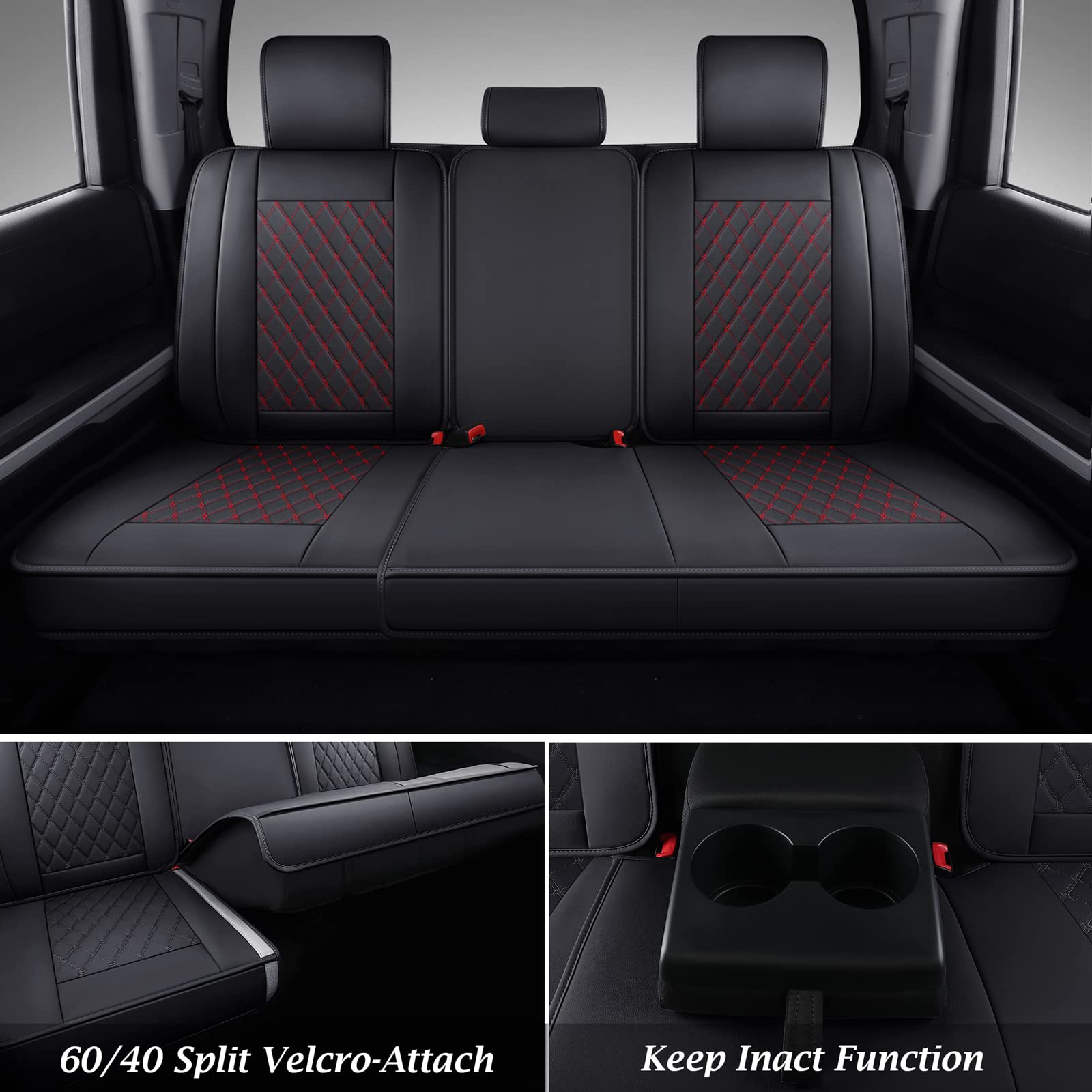 Premium Leather Car Seat Covers for 2007-2021 Toyota Tundra - Full Set Custom Fit Truck Seat Protectors (Red) | Durable & Stylish Upgrade for Off-Roading, Work Commutes & Family Road Trips
