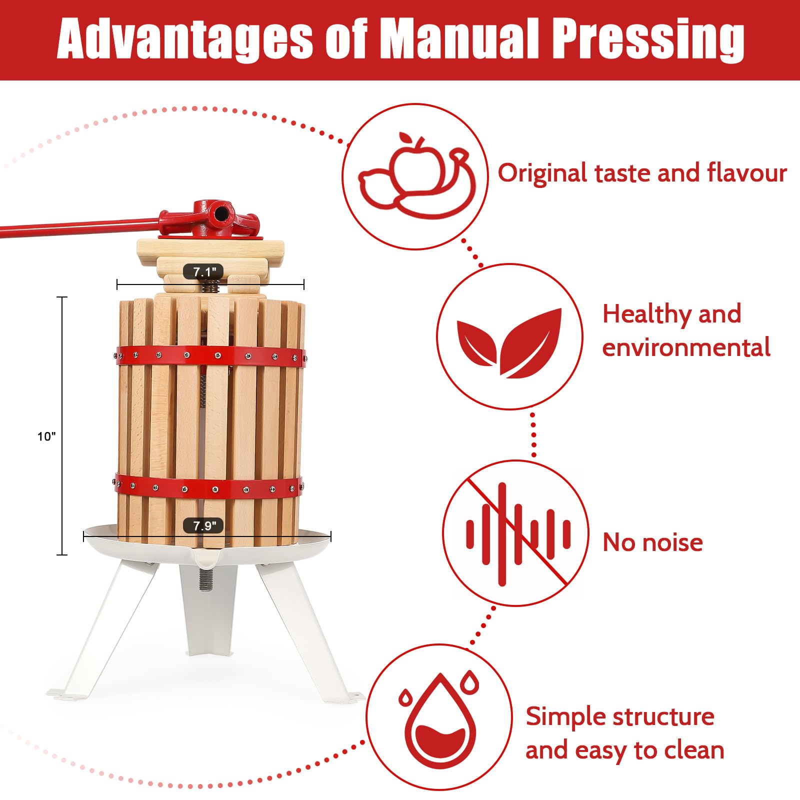 1.6 Gallon Manual Fruit Wine Press - Wood & Steel Construction with Stable Triangular Frame - DIY Wine Making Kit for Home, Kitchen, Outdoor Use - Includes T-Handle for Easy Pressing - Perfect for Apple Cider, Grape Wine & Juice Extraction