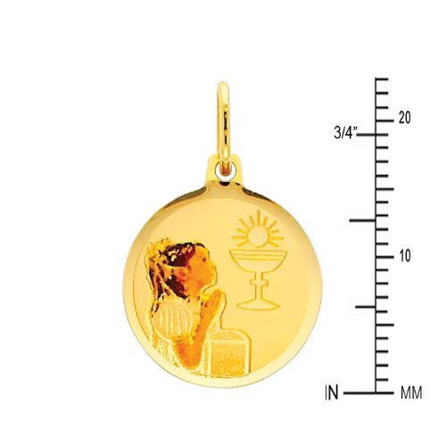 14K Yellow Gold Religious Baptism Enamel Charm Pendant - Elegant Jewelry Gift for Christening, First Communion & Special Occasions