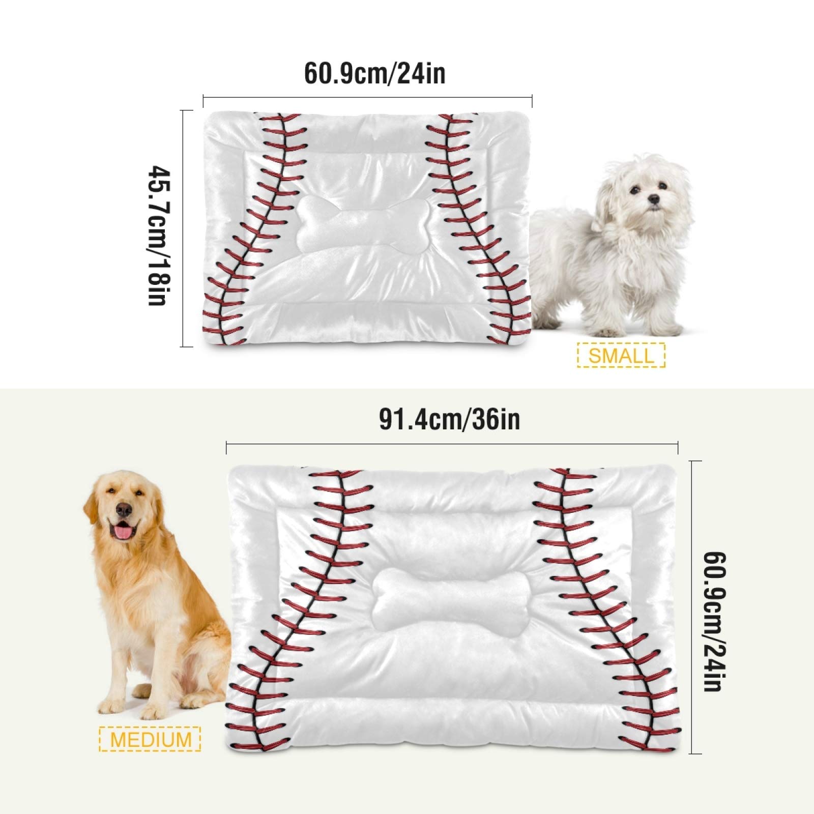 Blueangle Baseball Red Lace Dog Bed Cat Bed - Ultra Soft Rectangle Pet Bed for Small Medium Large Dogs (36