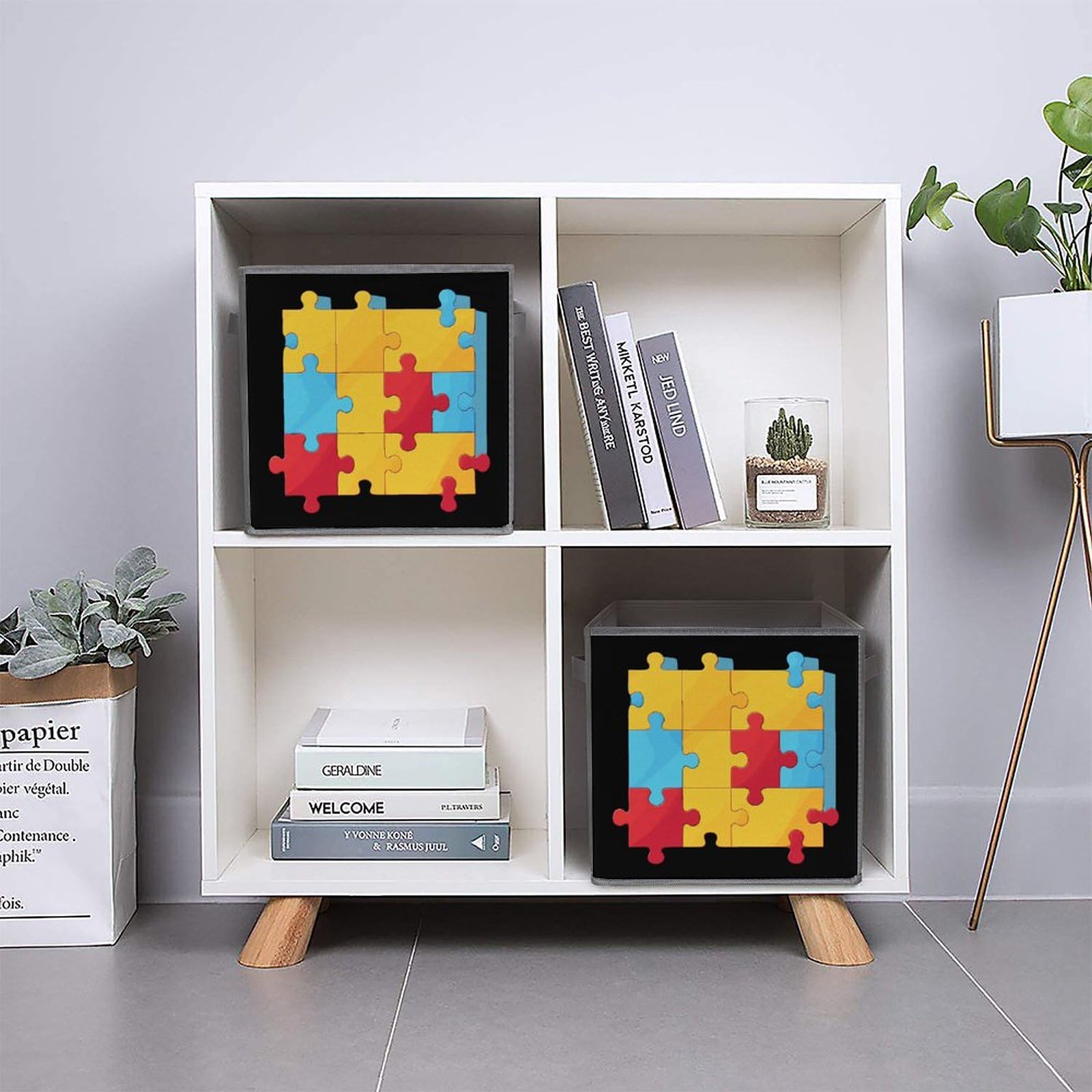 Foldable Storage Cubes with Handles - 2PCS Puzzle Organizers for Home & Office