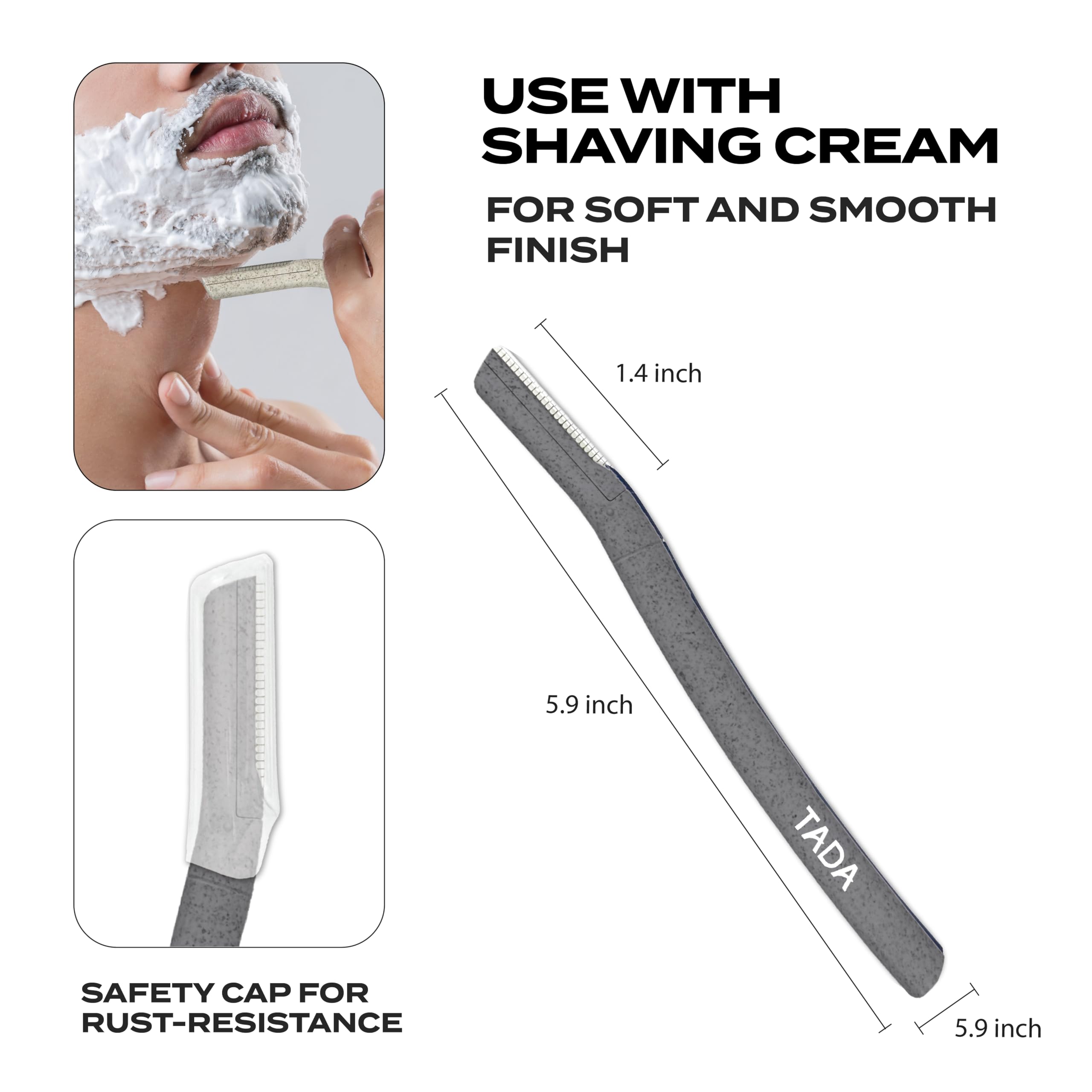 TADA Natural - 12PCS Straight Razors for Men & Women | Eyebrow Shaping, Beard Trimming, Disposable Razors (Gray) | Perfect for Home Grooming, Travel & Salon Use
