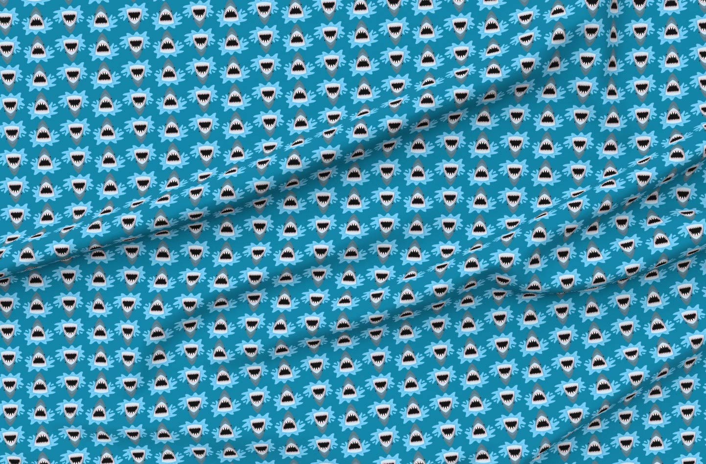Cute Summer Shark Pattern Blue Cotton Fabric by Spoonflower - Funny Boys Beach Vacation Teeth Kids Printed on Petal Signature Cotton - Fat Quarter for Sewing, Quilting, Apparel, Crafts & Home Decor | Perfect for DIY Projects, Kids Clothing, and Beach-Themed Decorations