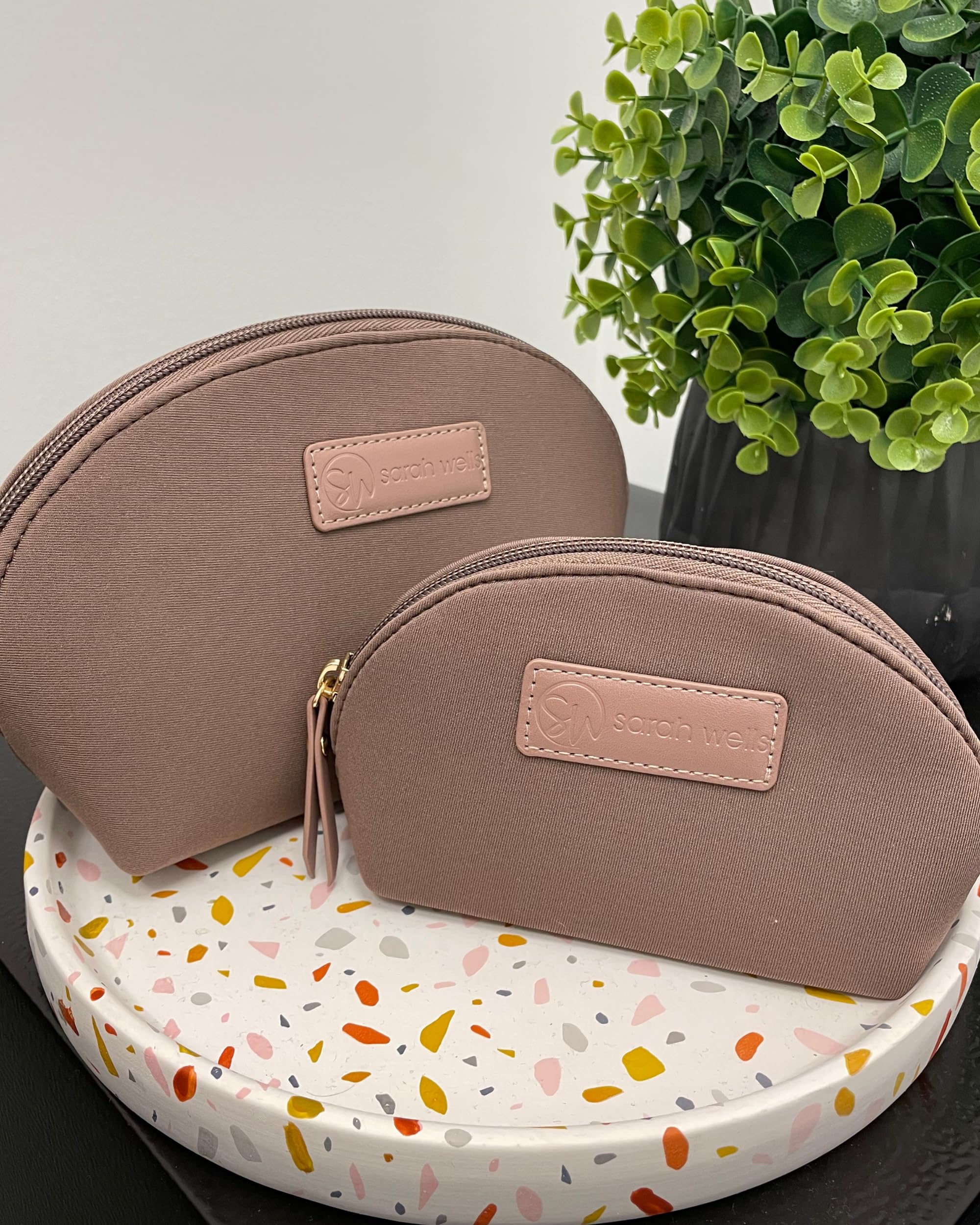 Sarah Wells PackSWell Trio Neoprene Organization Bags for Travel, Gym & Work - Durable & Water-Resistant Storage Pouch Set (Earth Tone) - Perfect for Cosmetics, Electronics & Accessories Organization