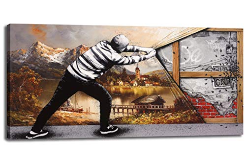Fchen Abstract Canvas Art Prints - Modern Graffiti Street Art & Landscape Oil Painting Wall Decor for Living Room (50x100cm) | Perfect for Home, Office & Gallery Display