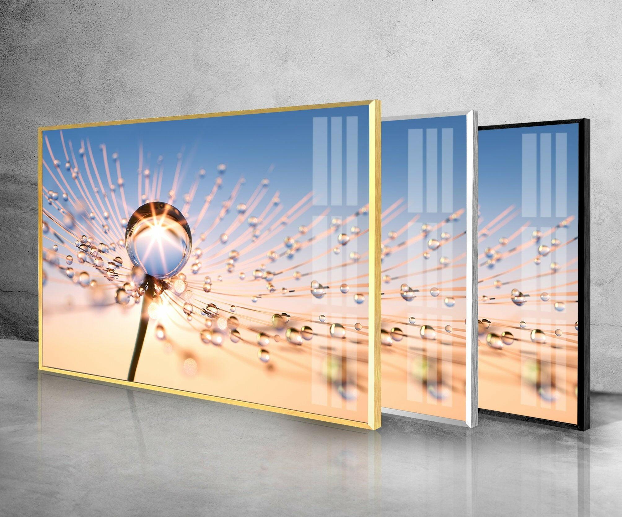 Dandelion Glass Wall Art with Sun Drops - Handmade Nature-Inspired Decor for Living Room, Bedroom, or Office