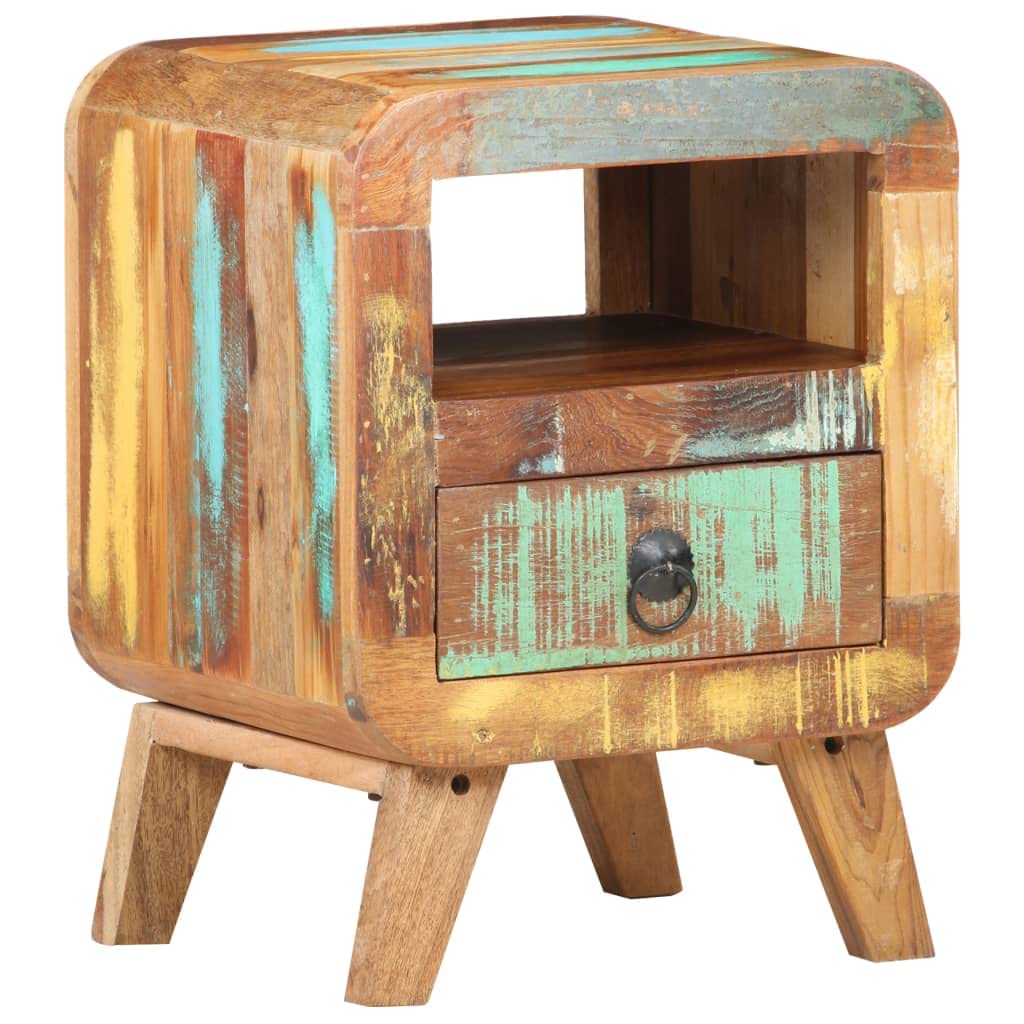 Reclaimed Wood Nightstand with Drawer and Open Shelf - Compact 11.8