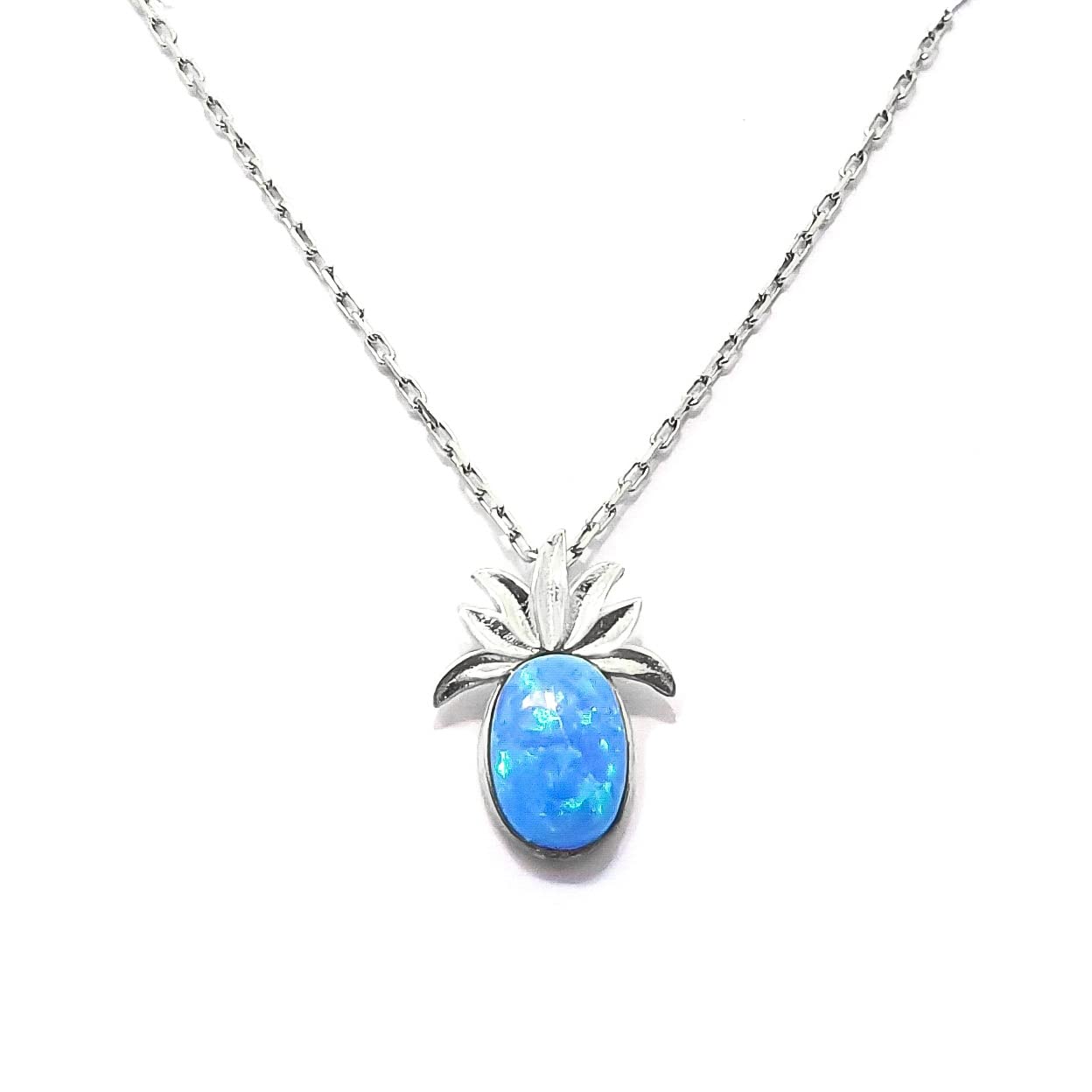 14K Solid White Gold Pineapple Blue Opal Pendant Necklace - Dainty Jewelry Gift for Women, Christmas, Valentine's Day & Mother's Day - Perfect for Everyday Wear, Date Nights & Special Occasions