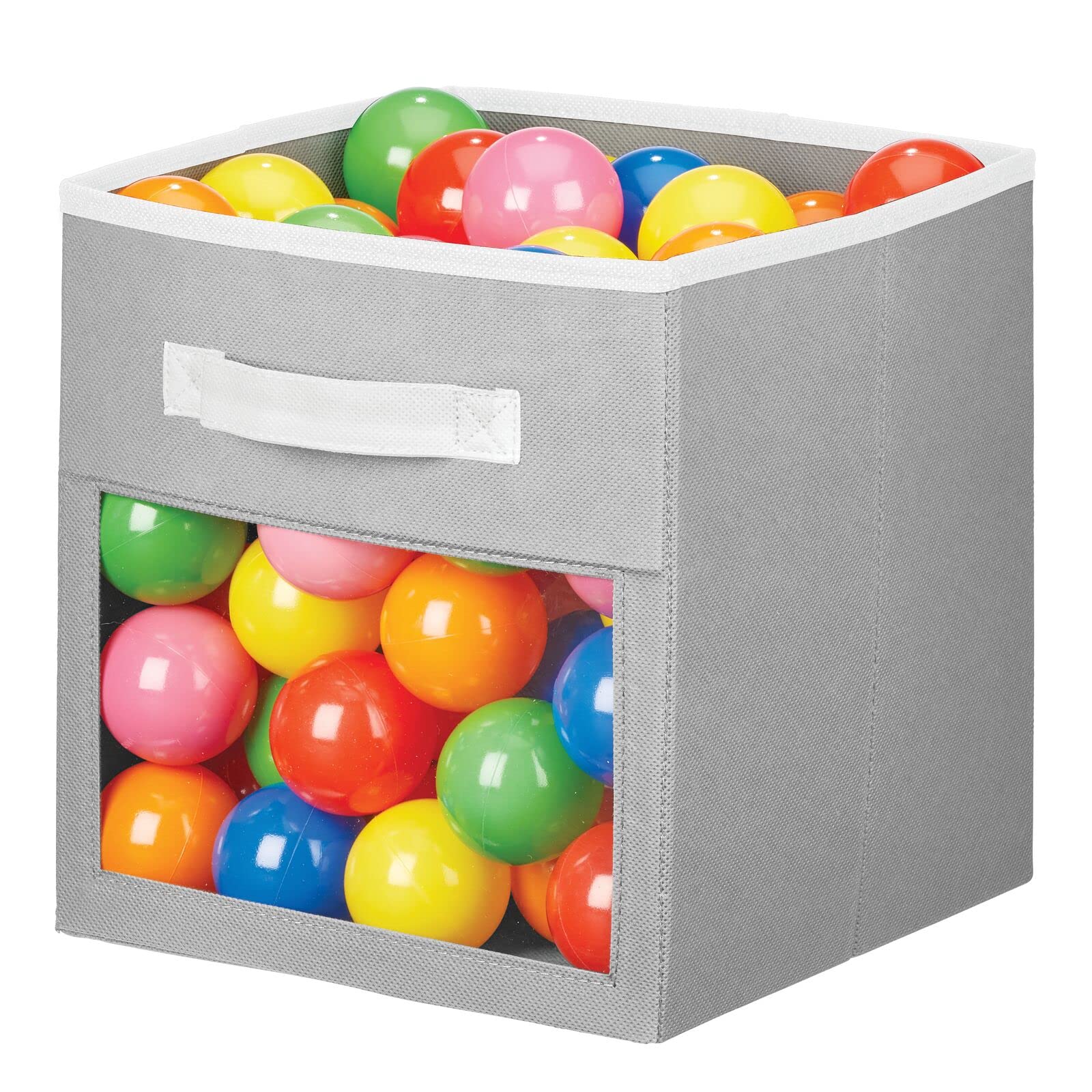 mDesign Fabric Storage Bins 6-Pack - Gray/White Organizer Bins with Handles for Nursery, Playroom, Cube Shelves | Holds Toys, Clothes, Diapers & Bibs | Perfect for Kids' Room Organization & Toy Storage