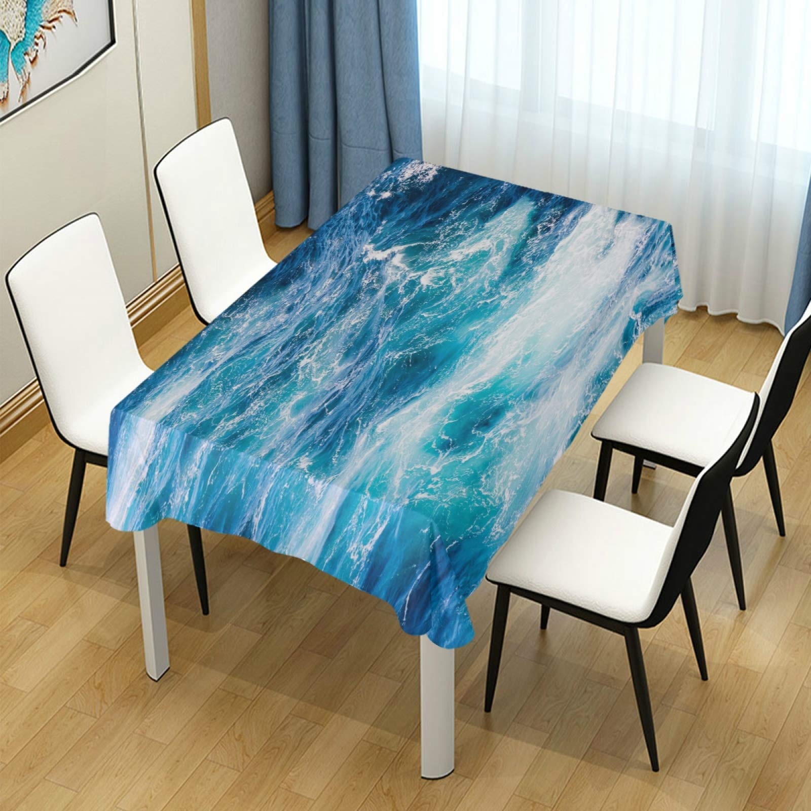 Blue Ocean Wave Square Tablecloth 54 Inch - Water-Themed Polyester Table Cover for Party & Dinner Decor - Perfect for Beach, Nautical, and Underwater Party Themes