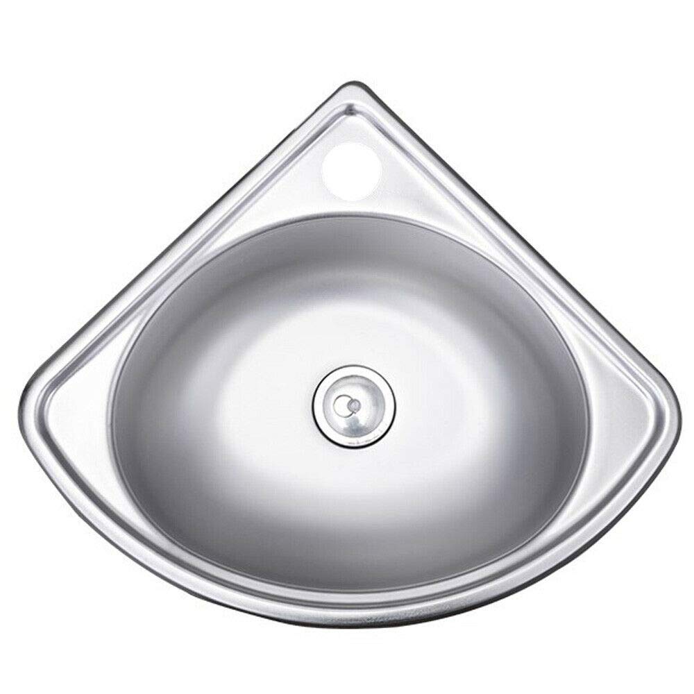 Stainless Steel Triangle Corner Bathroom Sink - Wall Mounted Single Bowl Vanity Vessel Sink with Strainer & Drain Pipe - Brushed Finish for Small Bathrooms & Powder Rooms