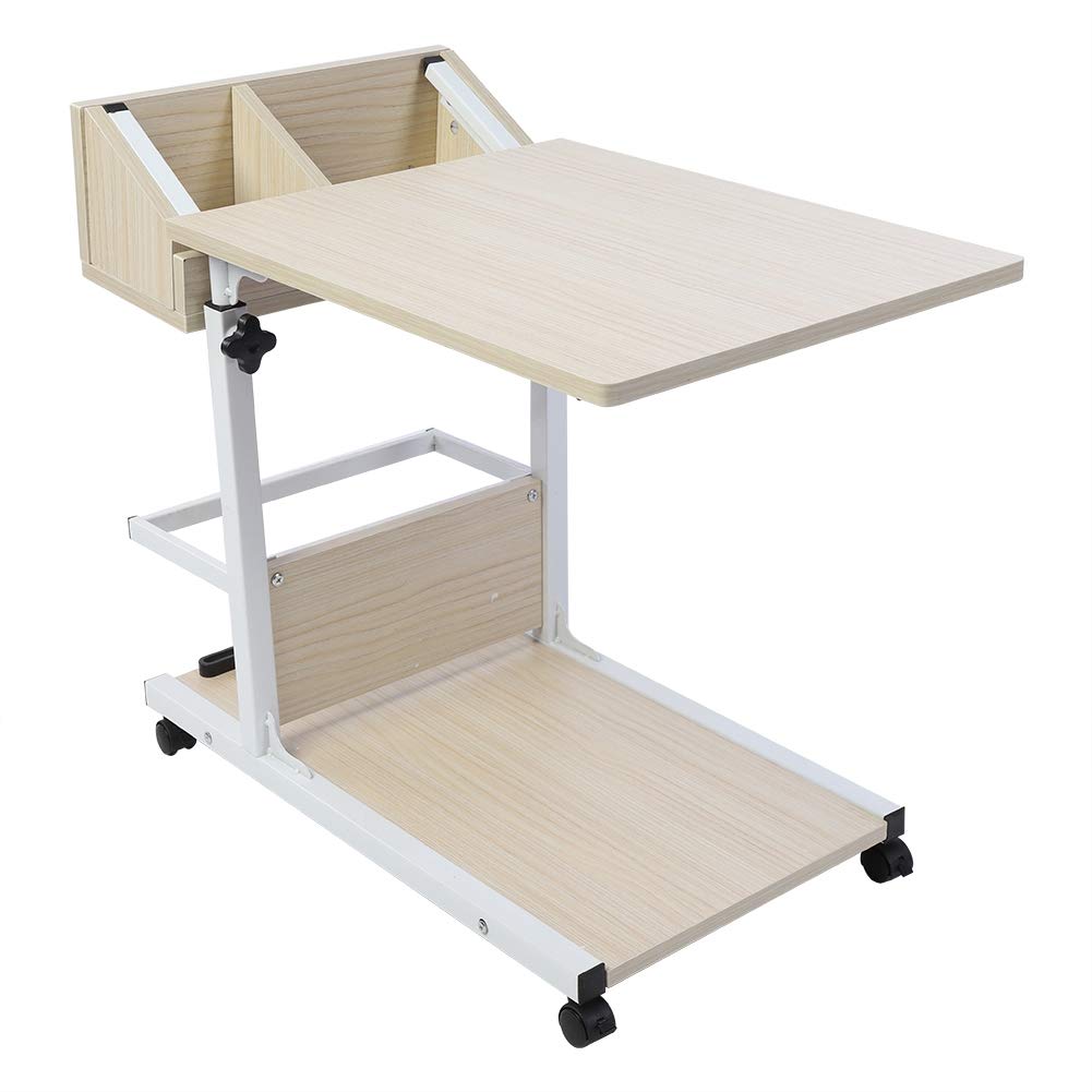 Adjustable Rolling Laptop Desk with Wheels & Drawer - Portable Multifunctional Movable Shelf for Bed, Sofa, Home Office & Outdoor Use - Perfect for Books, Snacks & Workspace Organization (White)