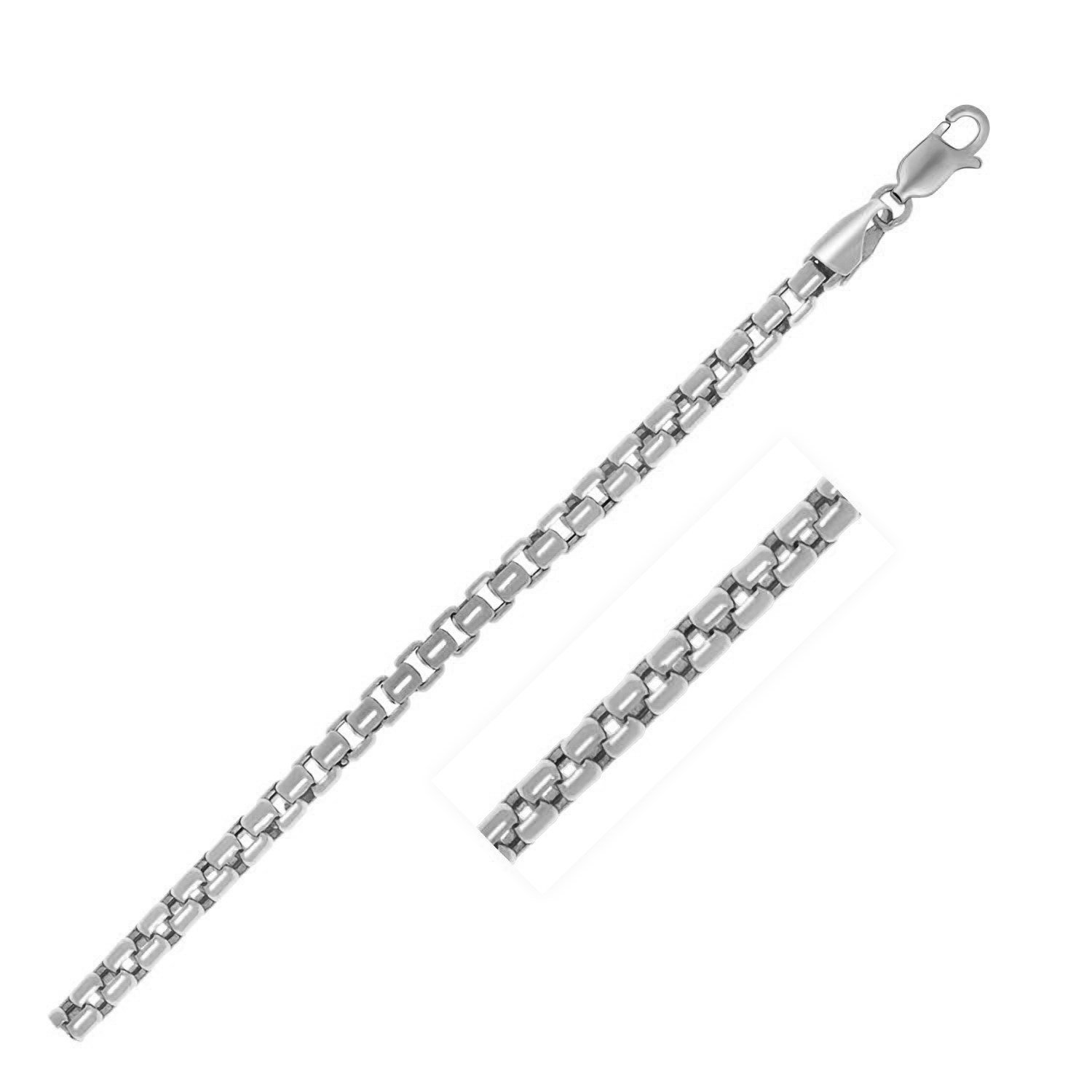 3.8mm Sterling Silver Rhodium Plated Round Box Chain Necklace for Women - Elegant Fine Jewelry Gift for Birthday, Anniversary & Everyday Wear