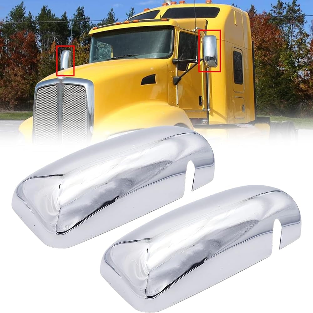 Chrome Door Mirror Covers for Kenworth T660 T370 T440 T470 T800 T600 Trucks - Left & Right Side Mirror Covers (Driver & Passenger) - Durable Replacement Parts for Improved Visibility & Style