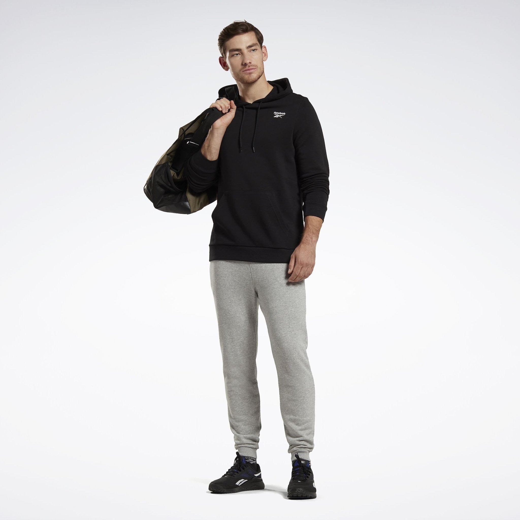 Ri Small Logo Fleece Jogger Pants - Men's Heather Gray/Vector Red - Comfortable Casual Wear for Running, Gym & Lounge