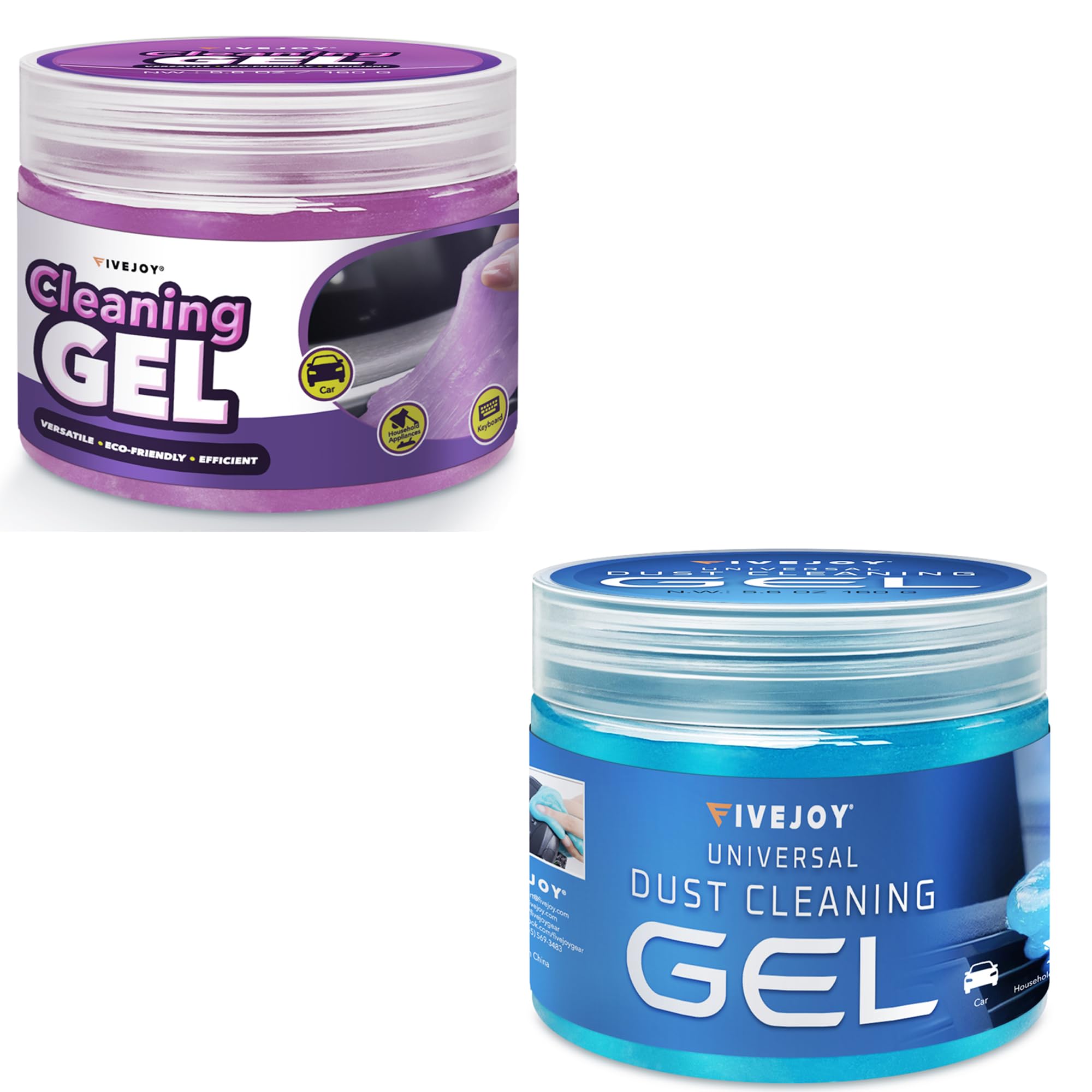 FiveJoy Car Cleaning Gel Kit - Universal Reusable Auto Detailing Putty for Car Interior, Home, Office, Keyboard & Computer - Best for Dust, Dirt & Pet Hair Removal - Perfect for Car Detailing, Home Cleaning & Electronics Maintenance
