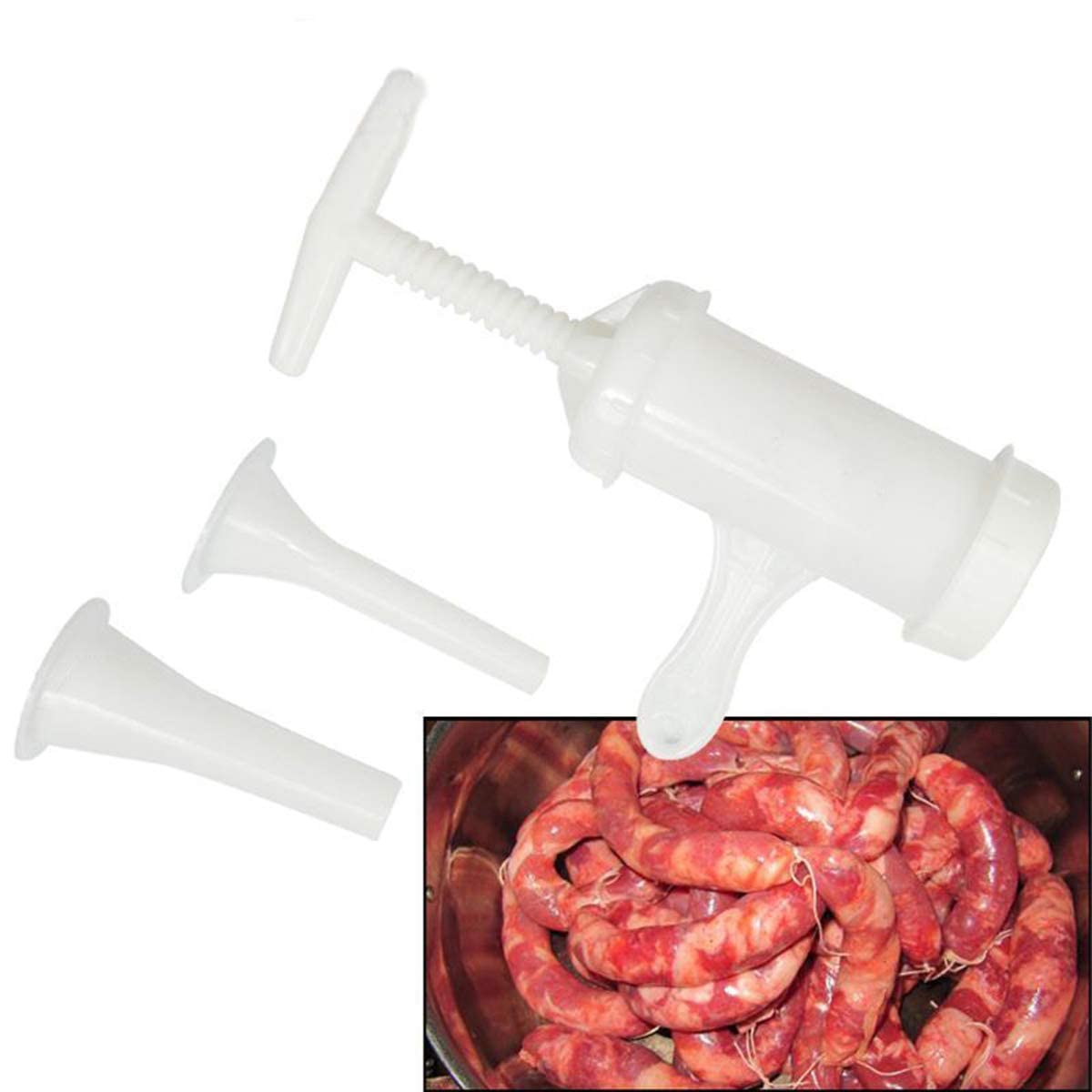 Premium Manual Sausage Stuffer - Hand Operated Meat Filler & Salami Maker with Stainless Steel Funnel (White, Large Size) - Perfect for Home Kitchen, BBQ Parties & Charcuterie Making