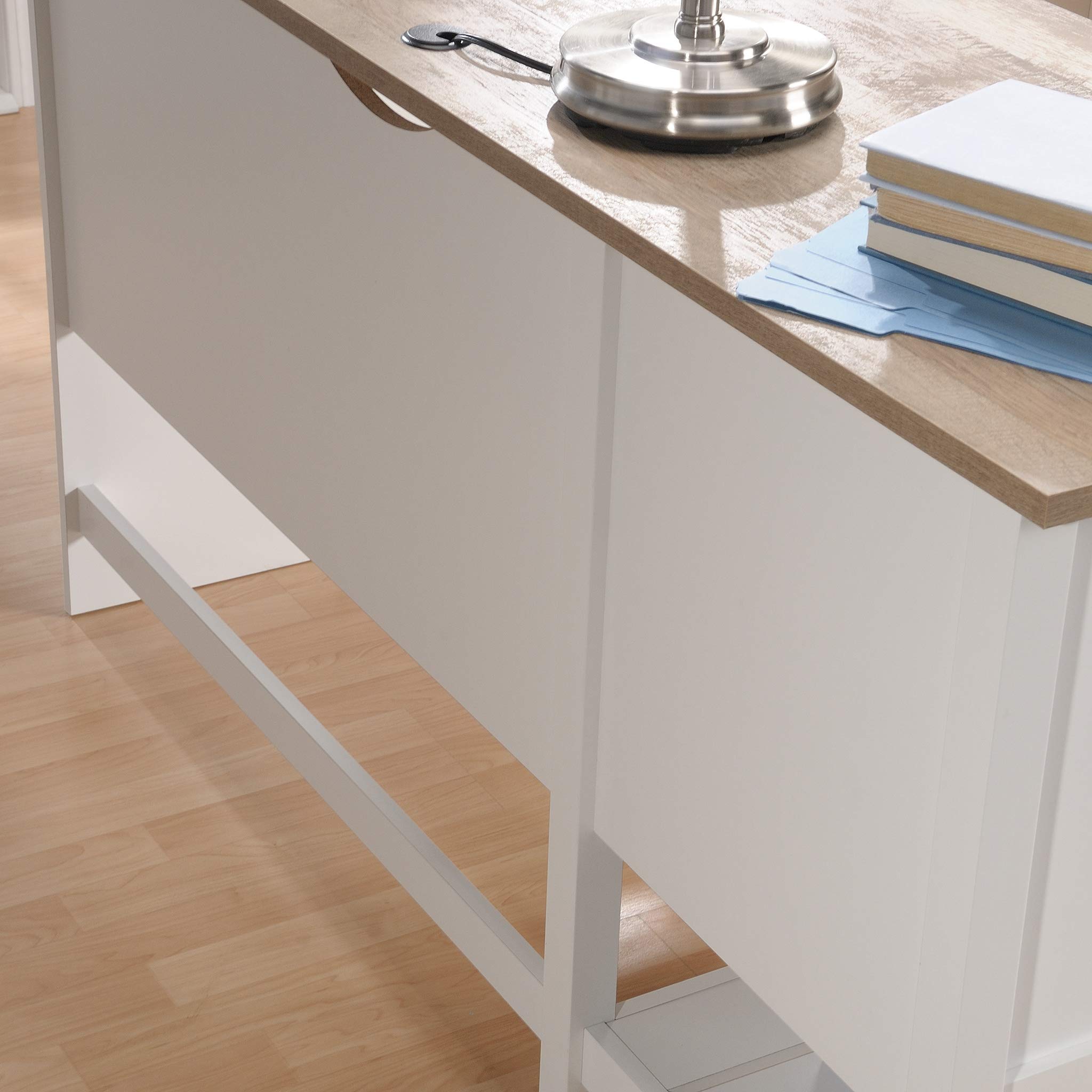 Sauder Cottage Road L-Shaped Computer Desk with Drawers & File Cabinet - Home Office Desk with Cable Management in Soft White Finish - Perfect for Small Spaces & Remote Work Setup