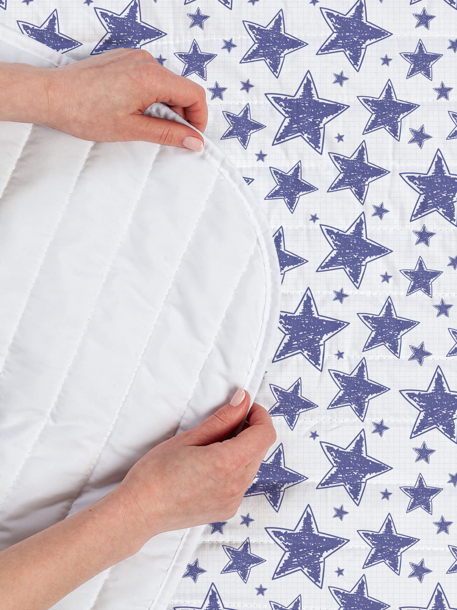 Ambesonne Star Microfiber Bedspread Set - Hand Drawn 5-Pointed Doodle Stars Geometric Pattern, Soft King Size Bedding with Pillow Shams & Comforter in Violet Blue White | Perfect for Modern Bedroom Decor, Guest Rooms & Cozy Home Styling
