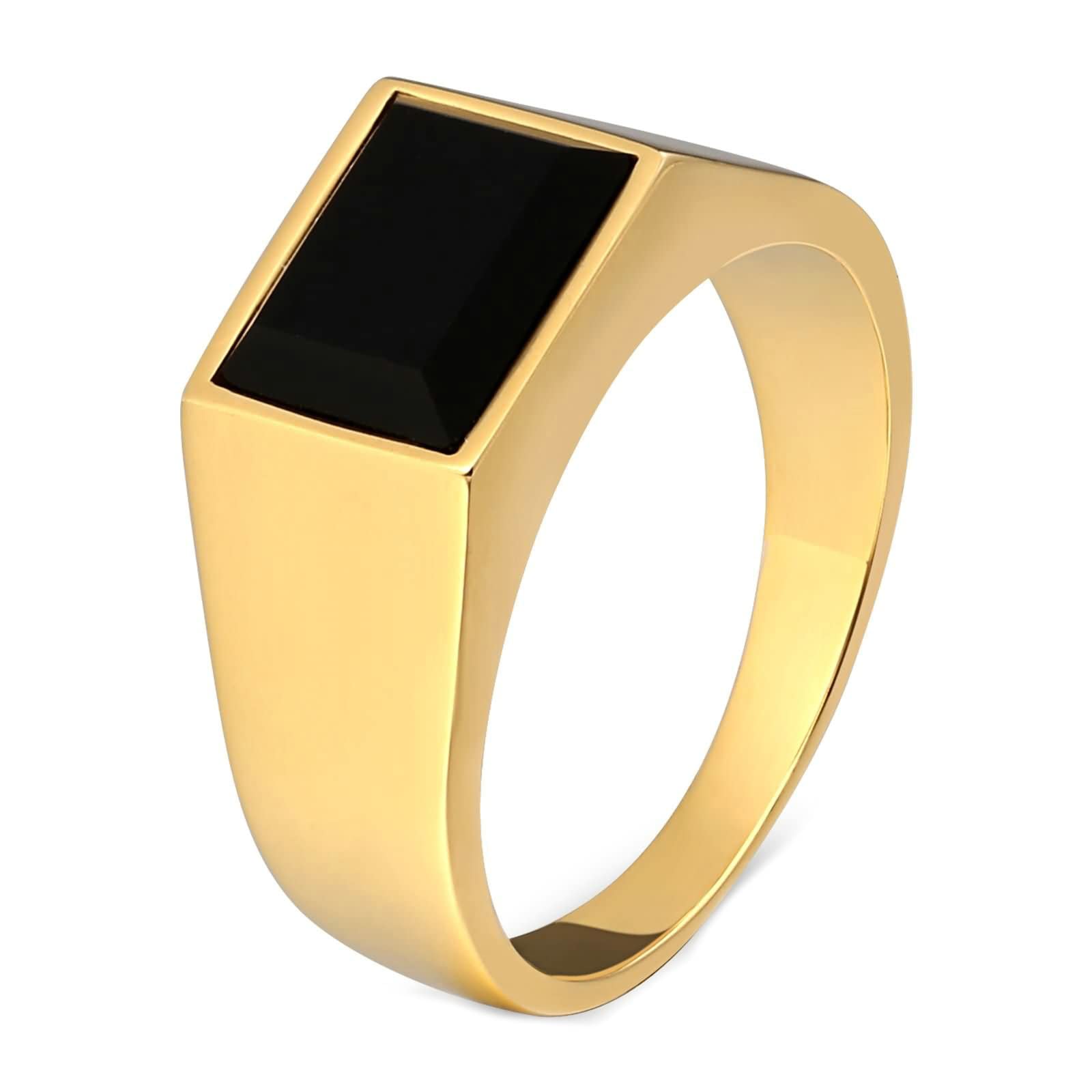 10mm Stainless Steel Men's Signet Rings - Classic Rectangle Black Cubic Zirconia Wedding Bands in Silver/Gold (Sizes 6-12) | Durable & Stylish for Everyday Wear, Gifts & Special Occasions