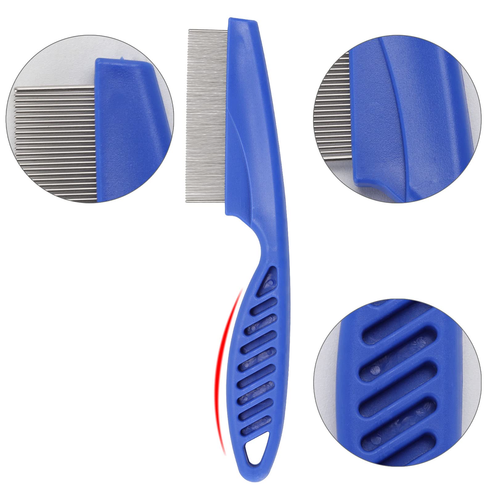 LoveBB 6-Pack Stainless Steel Flea & Lice Combs for Dogs & Cats - Double-Sided Fine Tooth Pet Grooming Comb for Tear Stain Removal & Dematting - Perfect for Home Pet Care & Professional Grooming (Blue)