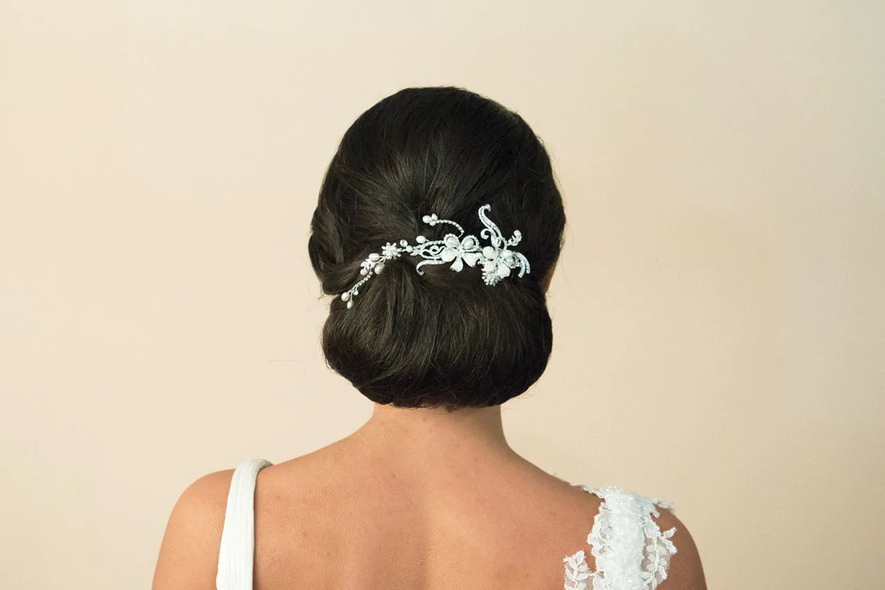 Ivory & Co Silver Crystal Hair Comb with Pearl Scroll Design - Elegant Bridal & Wedding Hair Accessory for Women