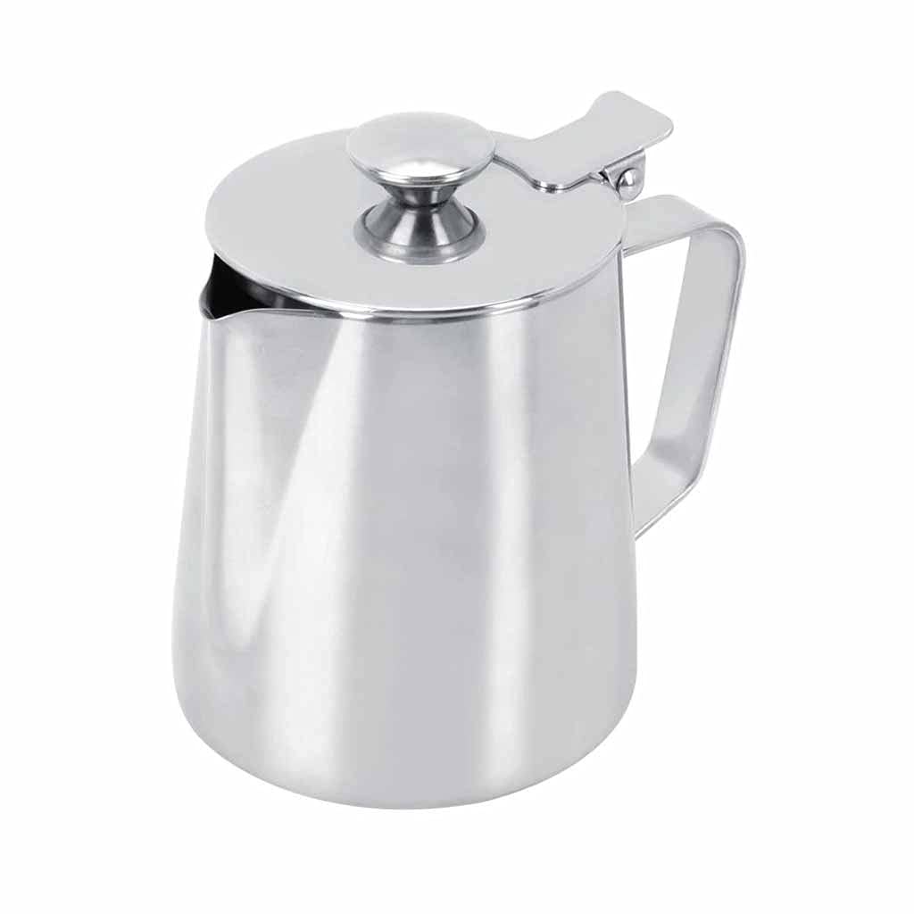 MJWDP 350ml Stainless Steel Milk Frother Pitcher - Barista Grade Coffee Latte Art Jug with Lid for Perfect Foam - Ideal for Espresso, Cappuccino & Hot Chocolate at Home or Café