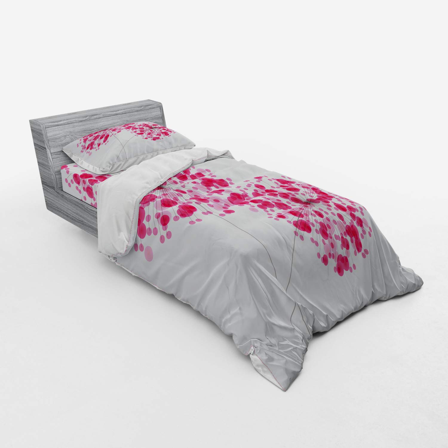 Ambesonne Pink 3-Piece Duvet Cover Set - Twin XL Size, Conceptual Dandelion Floral Design, Soft Pearl Pink Bedding with Sham & Fitted Sheet - Perfect for Romantic Bedrooms, Guest Rooms & Dorm Decor