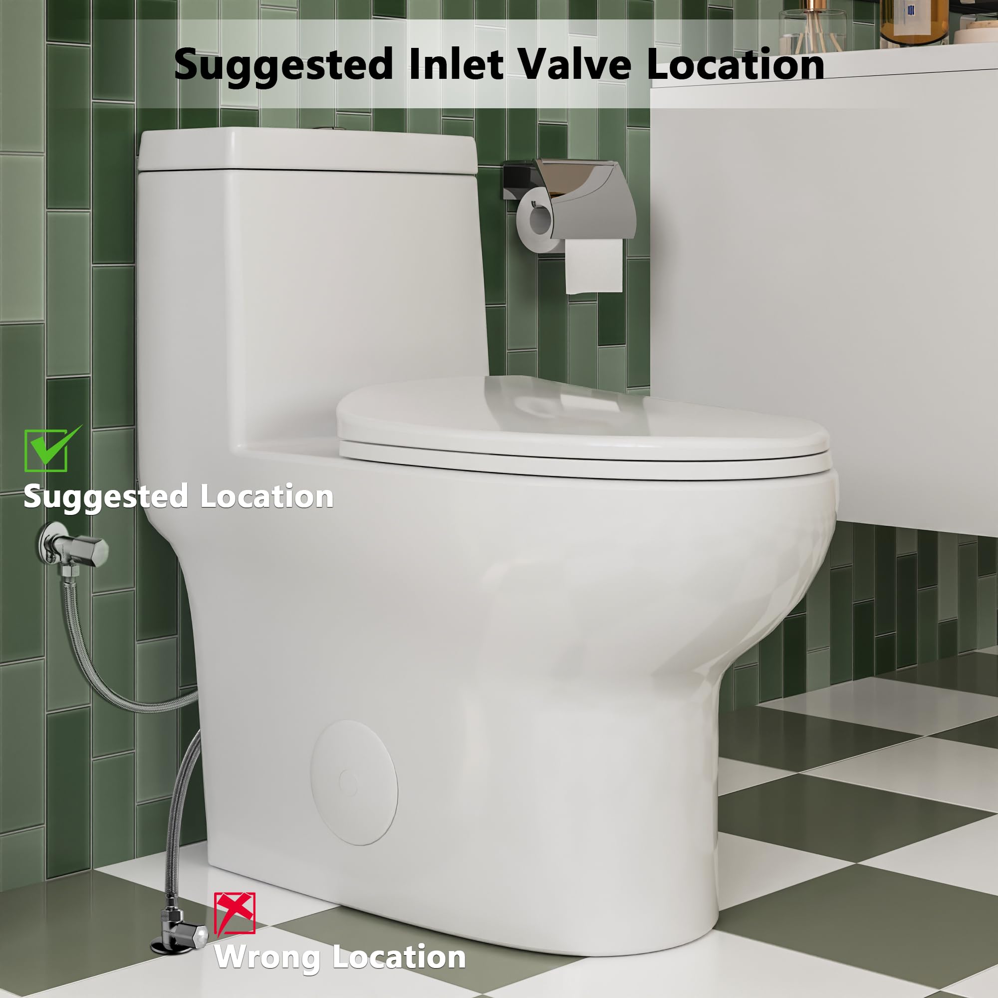 DeerValley DV-1F026R Elongated One Piece Toilet - ADA Compliant Comfort Height, Dual Flush 1.1/1.6 GPF Water Saving, Powerful & Quiet Flushing - Modern Bathroom Toilet with 10